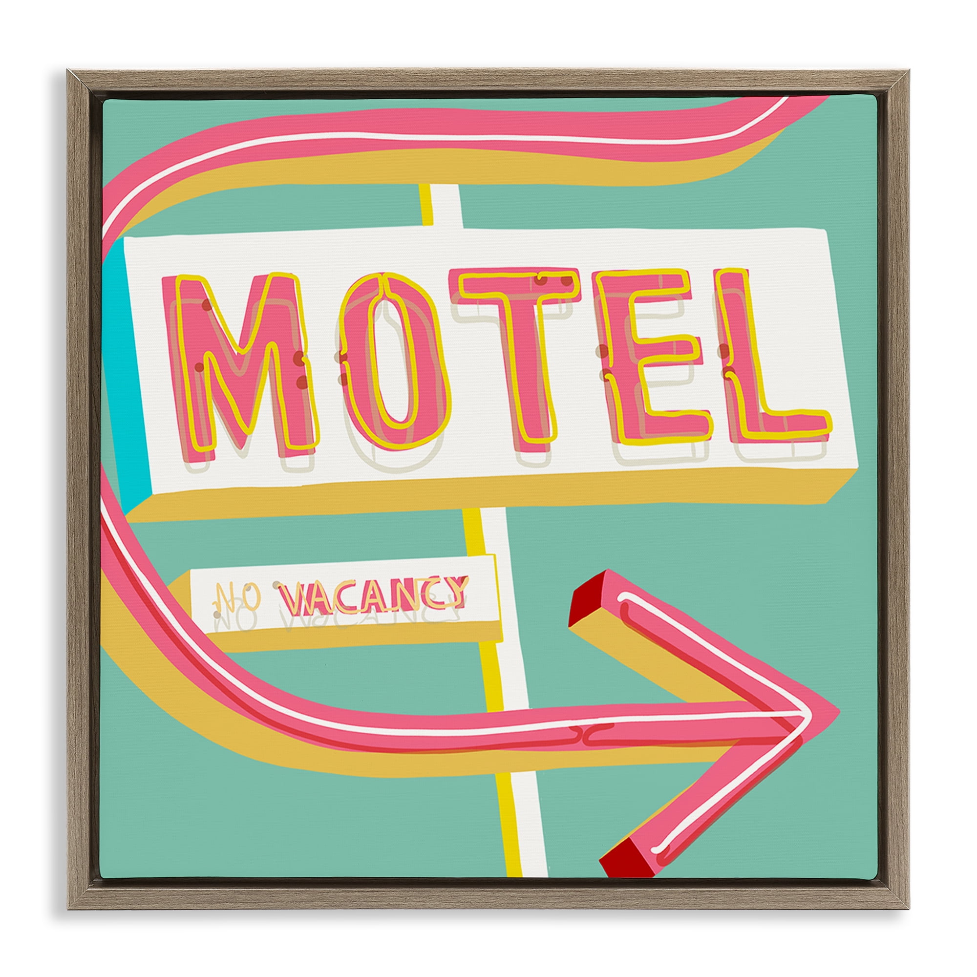Stupell Industries Retro Motel Vacancy Text & Numbers Painting Brown Floater Framed Canvas Art Print Wall Art, 25 x 25