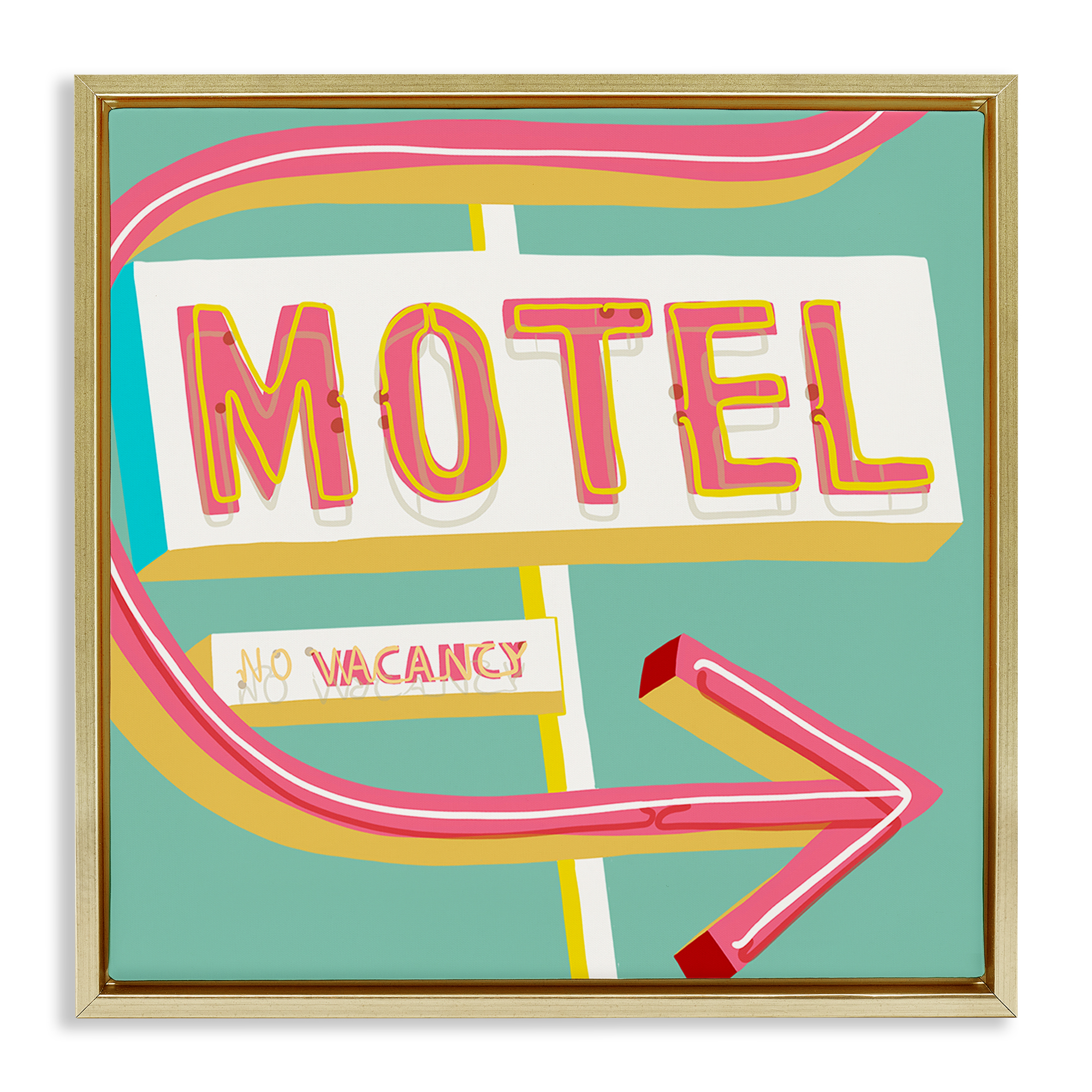 Stupell Industries Retro Motel Vacancy Text & Numbers Painting Gold Floater Framed Canvas Art Print Wall Art, 18 x 18