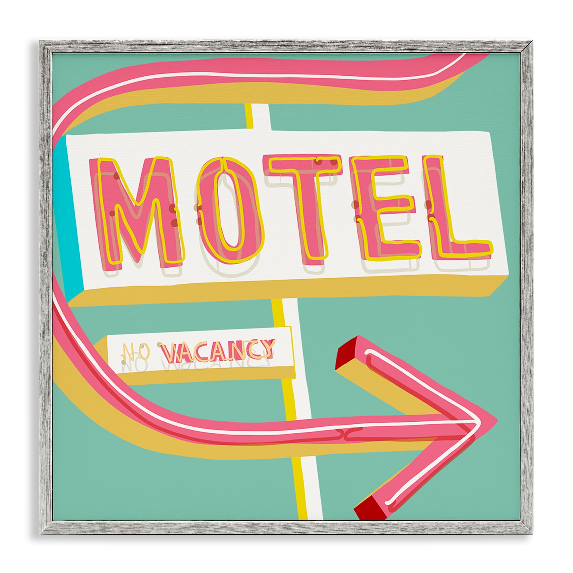 Stupell Industries Retro Motel Vacancy Text & Numbers Painting Gray Framed Art Print Wall Art, 24 x 24