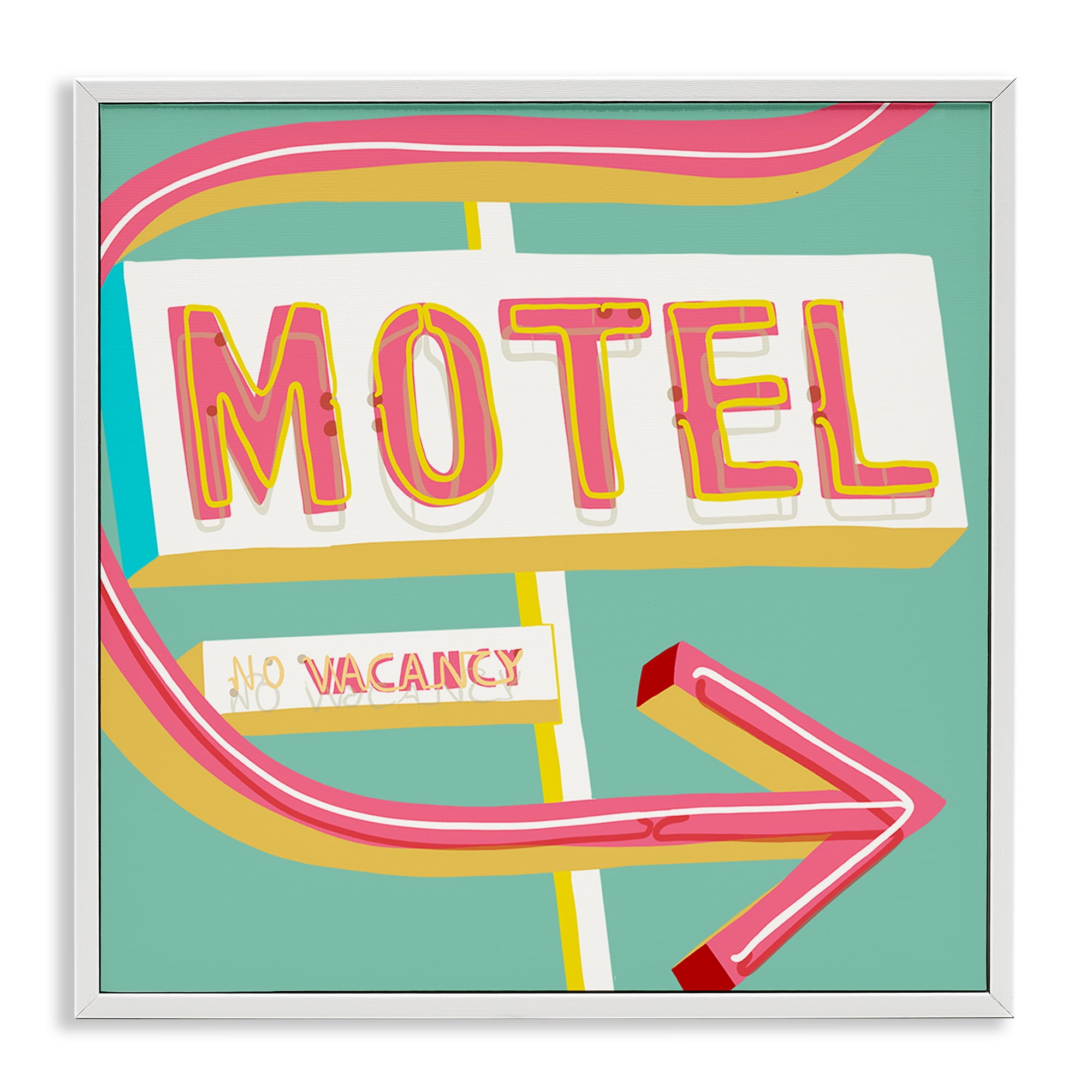 Stupell Industries Retro Motel Vacancy Text & Numbers Painting White Framed Art Print Wall Art, 12 x 12