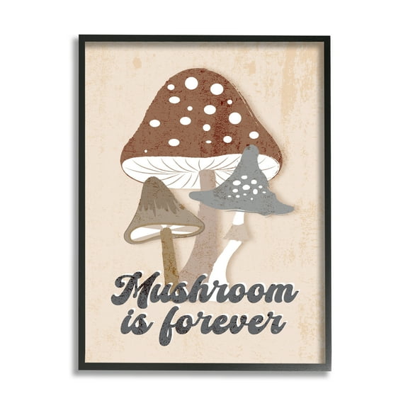 Stupell Industries Retro Mushroom is Forever Botanical & Floral Painting Black Framed Art Print Wall Art, 11 x 14