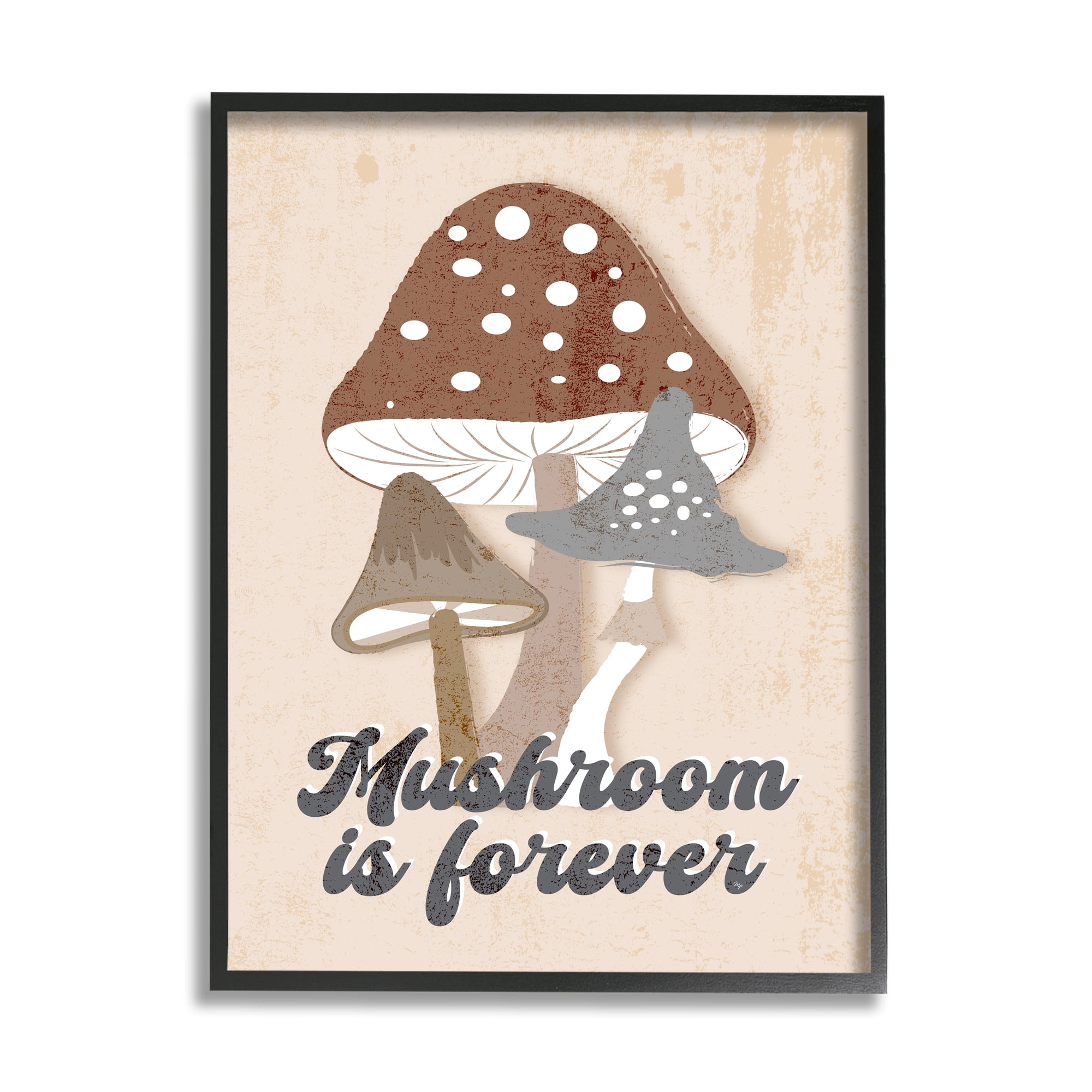 Stupell Industries Retro Mushroom is Forever Botanical & Floral Painting Black Framed Art Print Wall Art, 24 x 30