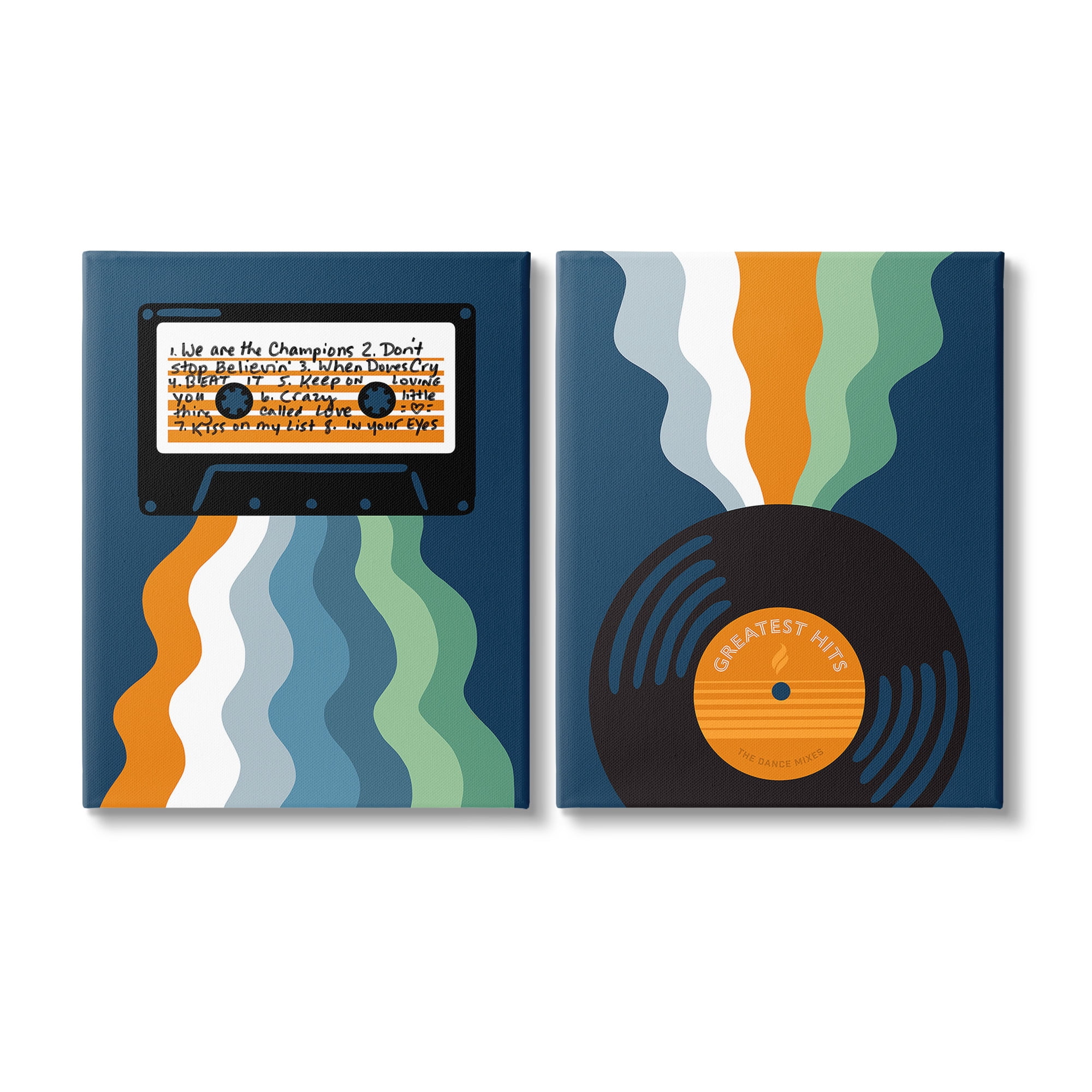 Stupell Industries Retro Music with Stripes Abstract Painting Gallery Wrapped Canvas Art Print Wall Art, 24 x 30, Set of 2