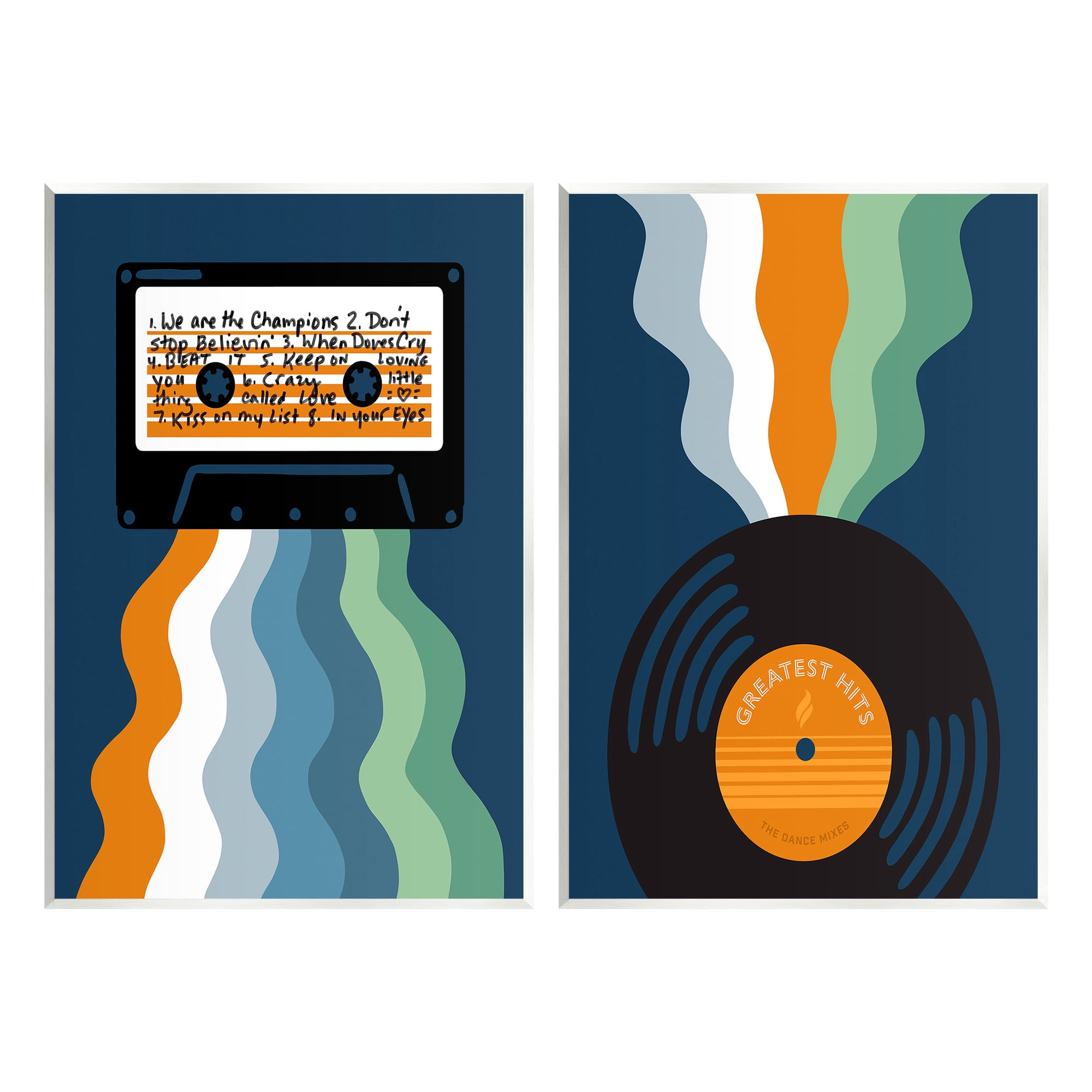 Stupell Industries Retro Music with Stripes Abstract Painting Unframed Art Print Wall Art, 13 x 19, Set of 2