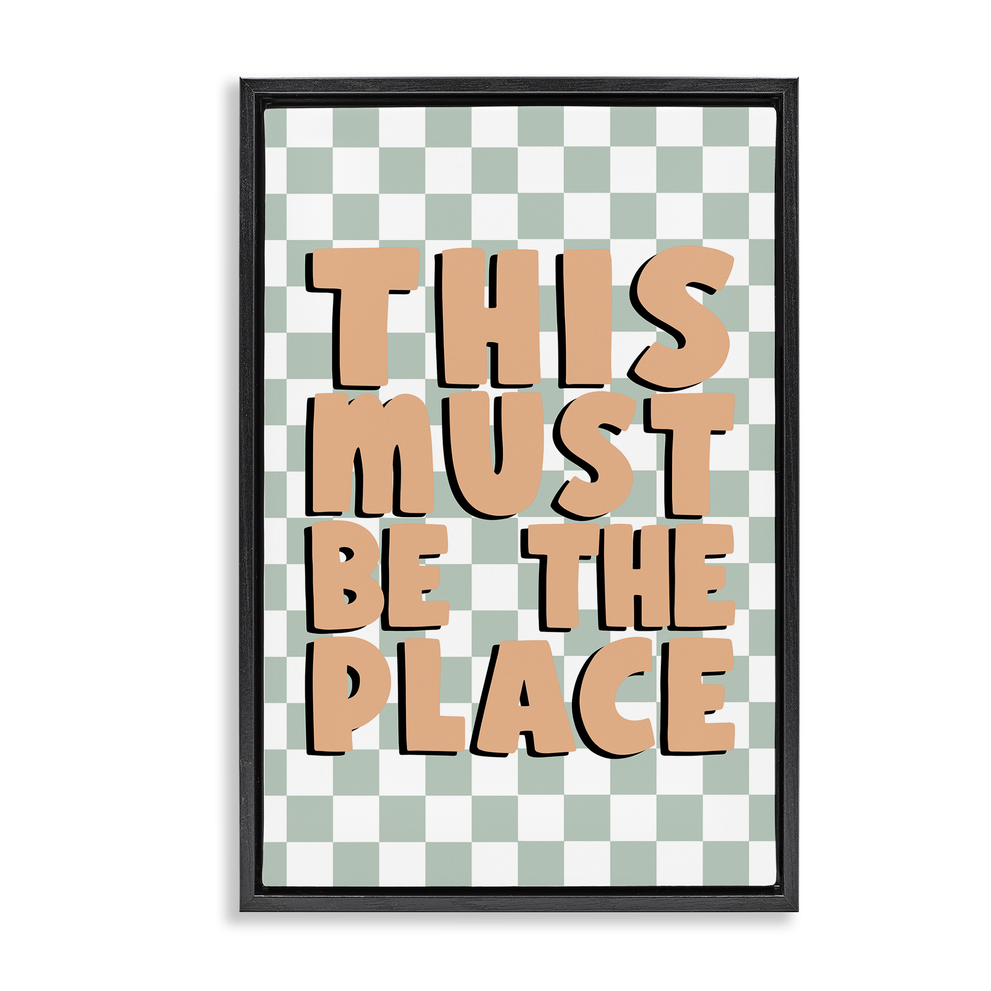Stupell Industries Retro Must Be The Place Text & Numbers Painting Black Floater Framed Canvas Art Print Wall Art, 21 x 31
