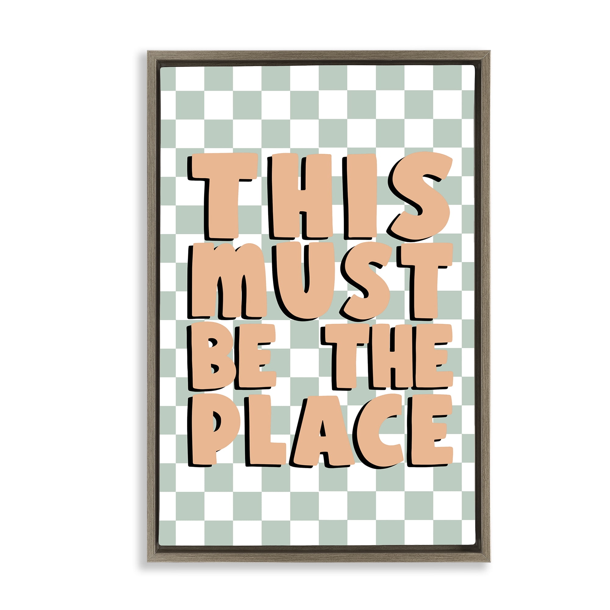 Stupell Industries Retro Must Be The Place Text & Numbers Painting Brown Floater Framed Canvas Art Print Wall Art, 17 x 25