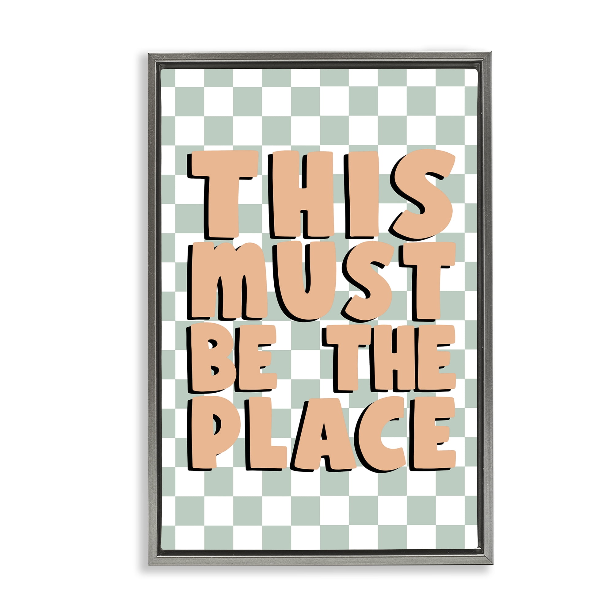 Stupell Industries Retro Must Be The Place Text & Numbers Painting Gray Floater Framed Canvas Art Print Wall Art, 17 x 25