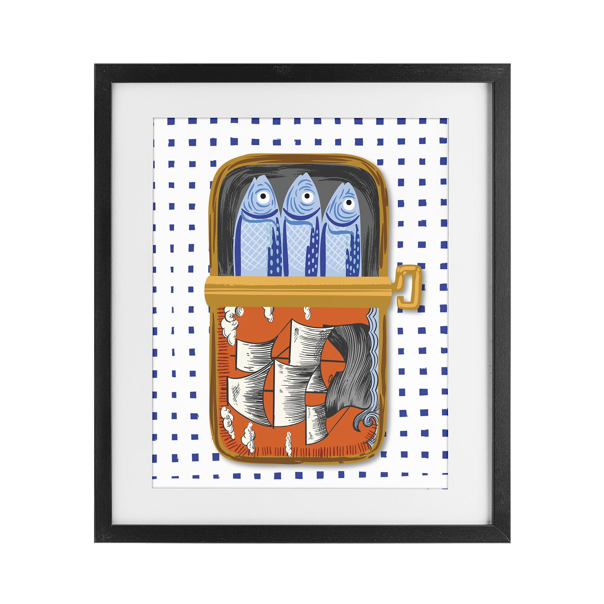 Stupell Industries Retro Nautical Sardines Tin Black Framed Print Under Glass, design by Arrolynn Weiderhold