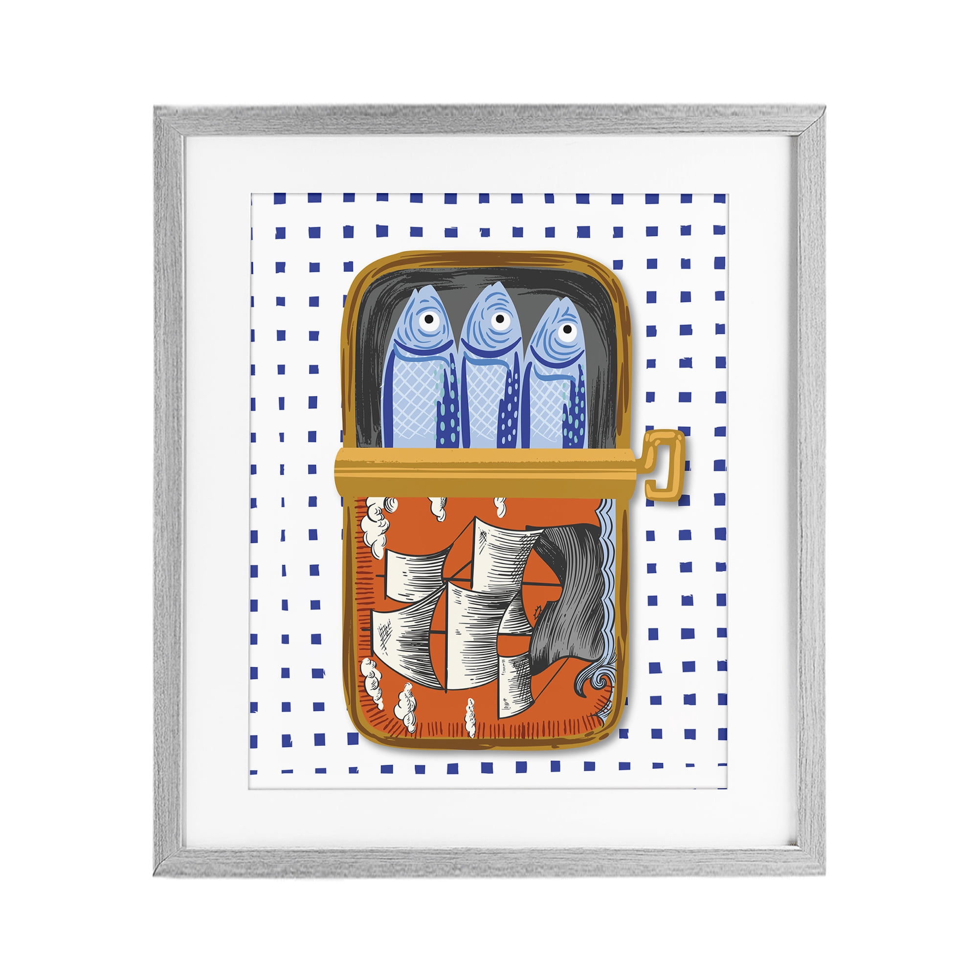 Stupell Industries Retro Nautical Sardines Tin Gray Framed Print Under Glass, design by Arrolynn Weiderhold