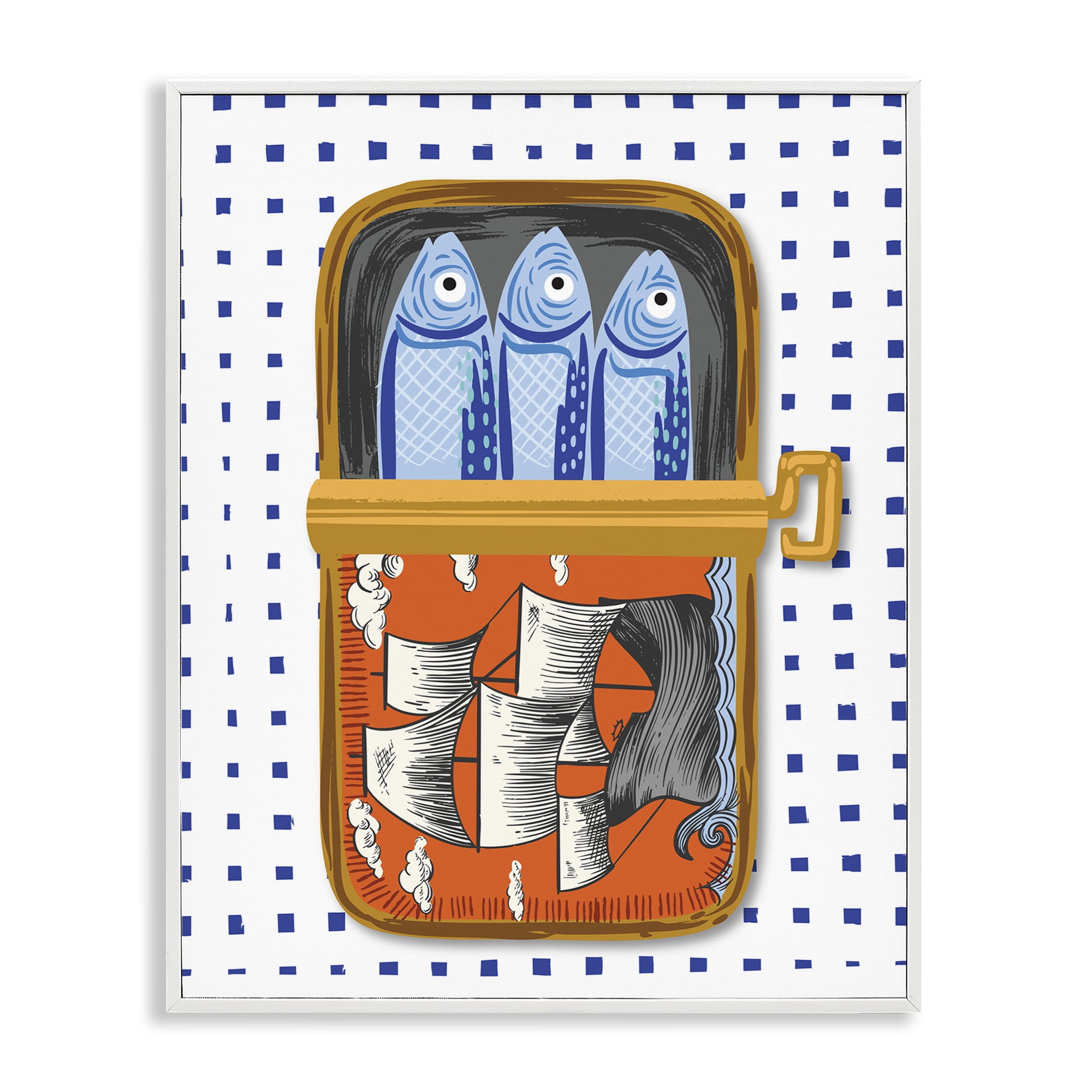 Stupell Industries Retro Nautical Sardines Tin White Framed Giclee Art, design by Arrolynn Weiderhold