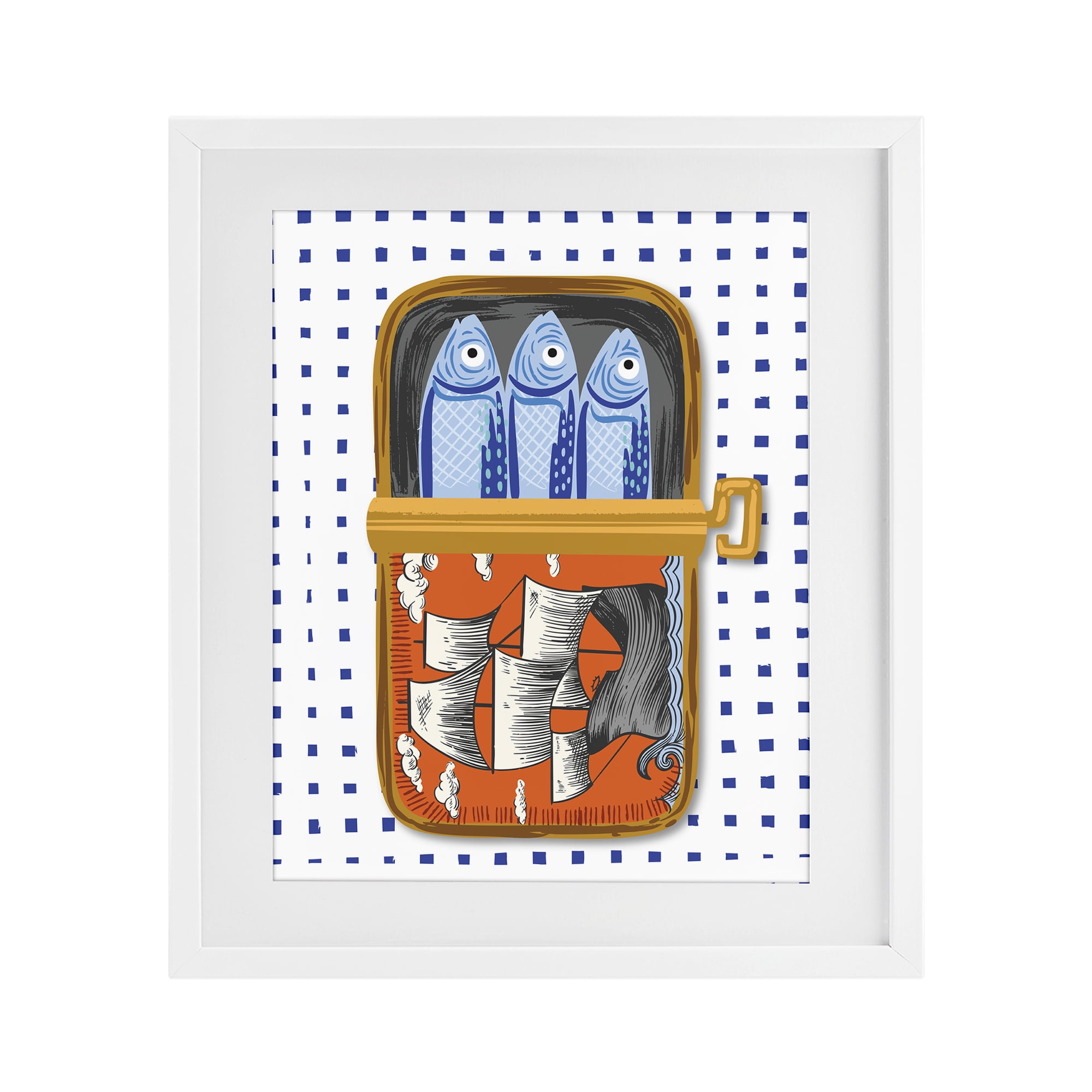 Stupell Industries Retro Nautical Sardines Tin White Framed Print Under Glass, design by Arrolynn Weiderhold