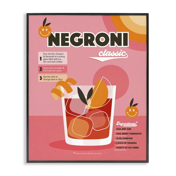 Stupell Industries Retro Negroni Cocktail Recipe Food & Beverage Painting Black Framed Art Print Wall Art, 11 x 14