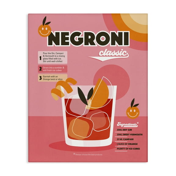 Stupell Industries Retro Negroni Cocktail Recipe Food & Beverage Painting Wrapped Canvas Art Print Wall Art, 16 x 20