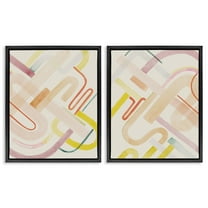 Stupell Industries Retro Neutral Patterns Abstract Painting Black Floater Framed Canvas Art Print Wall Art, 17 x 21, Set of 2