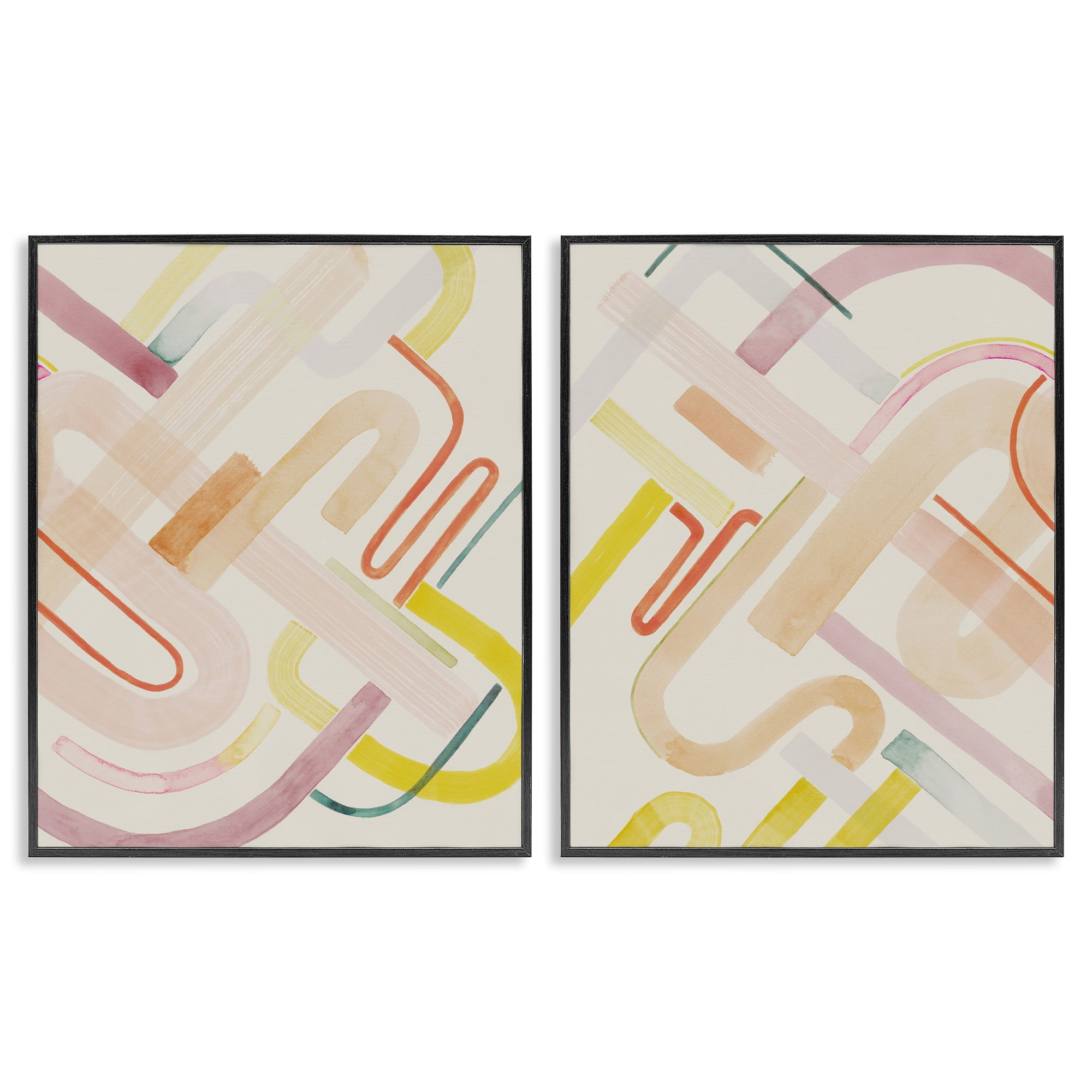 Stupell Industries Retro Neutral Patterns Abstract Painting Black Framed Art Print Wall Art, 24 x 30, Set of 2