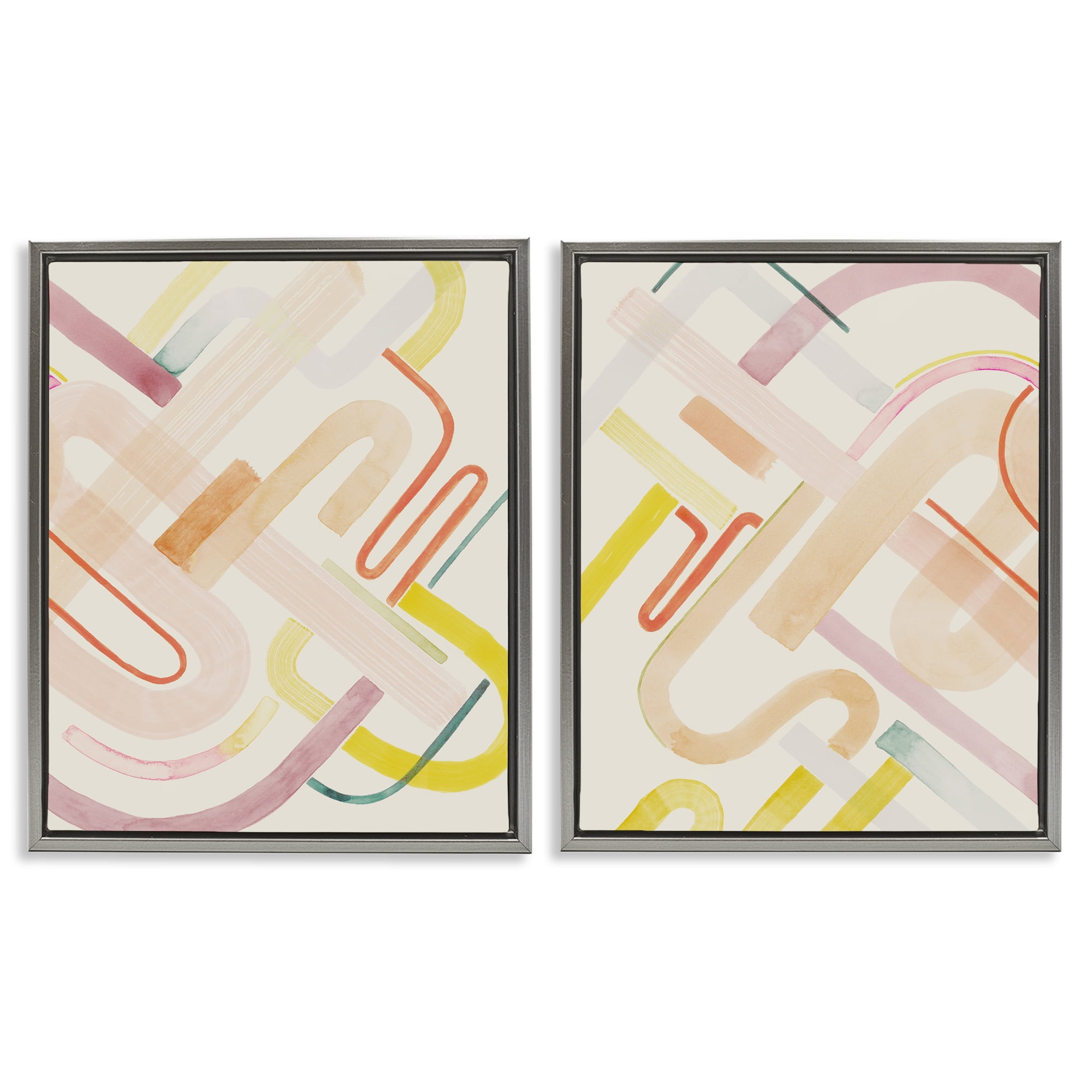Stupell Industries Retro Neutral Patterns Abstract Painting Gray Floater Framed Canvas Art Print Wall Art, 31 x 25, Set of 2