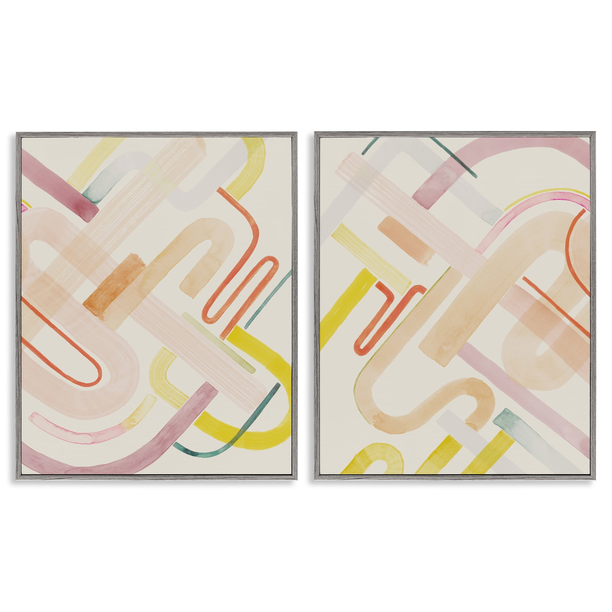 Stupell Industries Retro Neutral Patterns Abstract Painting Gray Framed Art Print Wall Art, 11 x 14, Set of 2