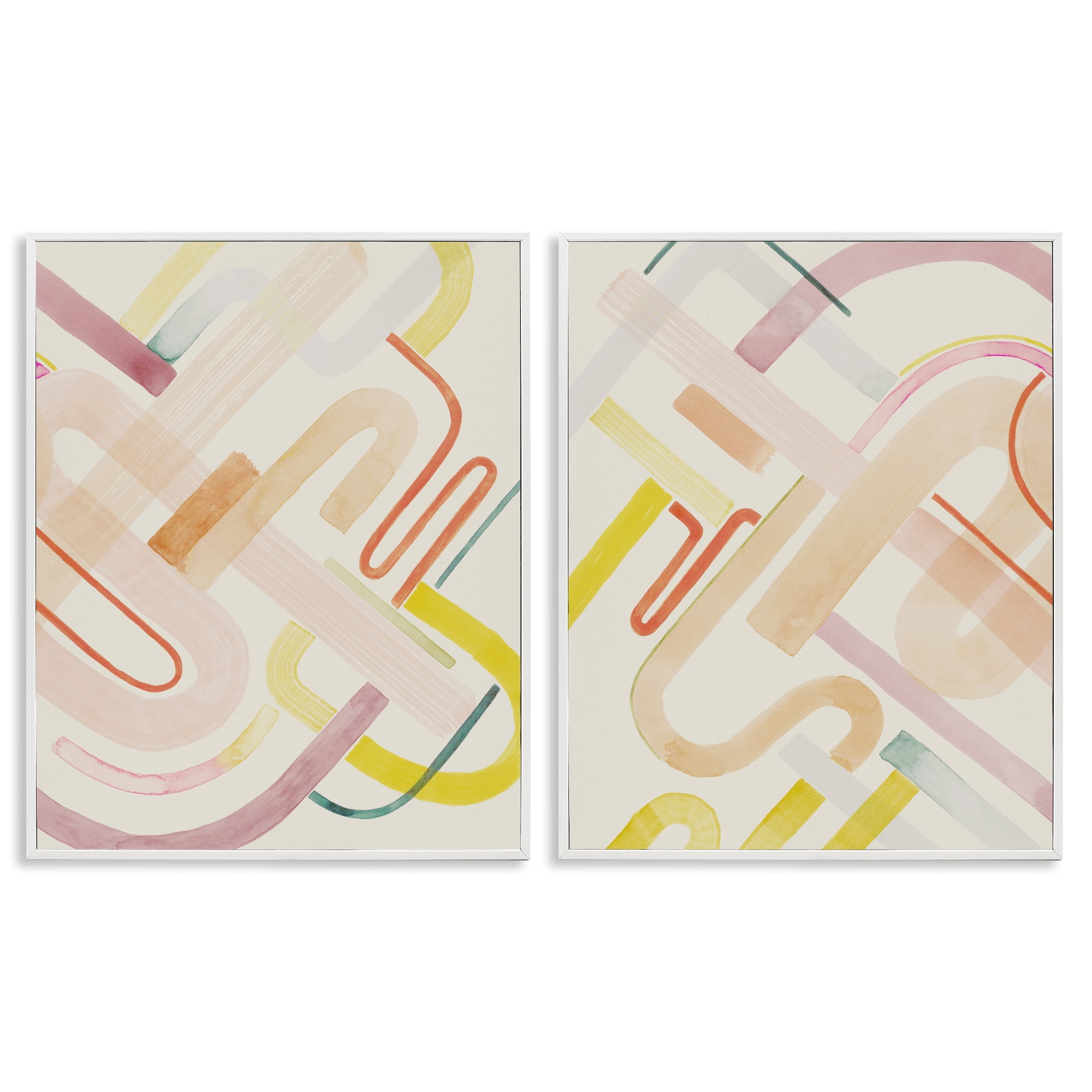Stupell Industries Retro Neutral Patterns Abstract Painting White Framed Art Print Wall Art, 11 x 14, Set of 2