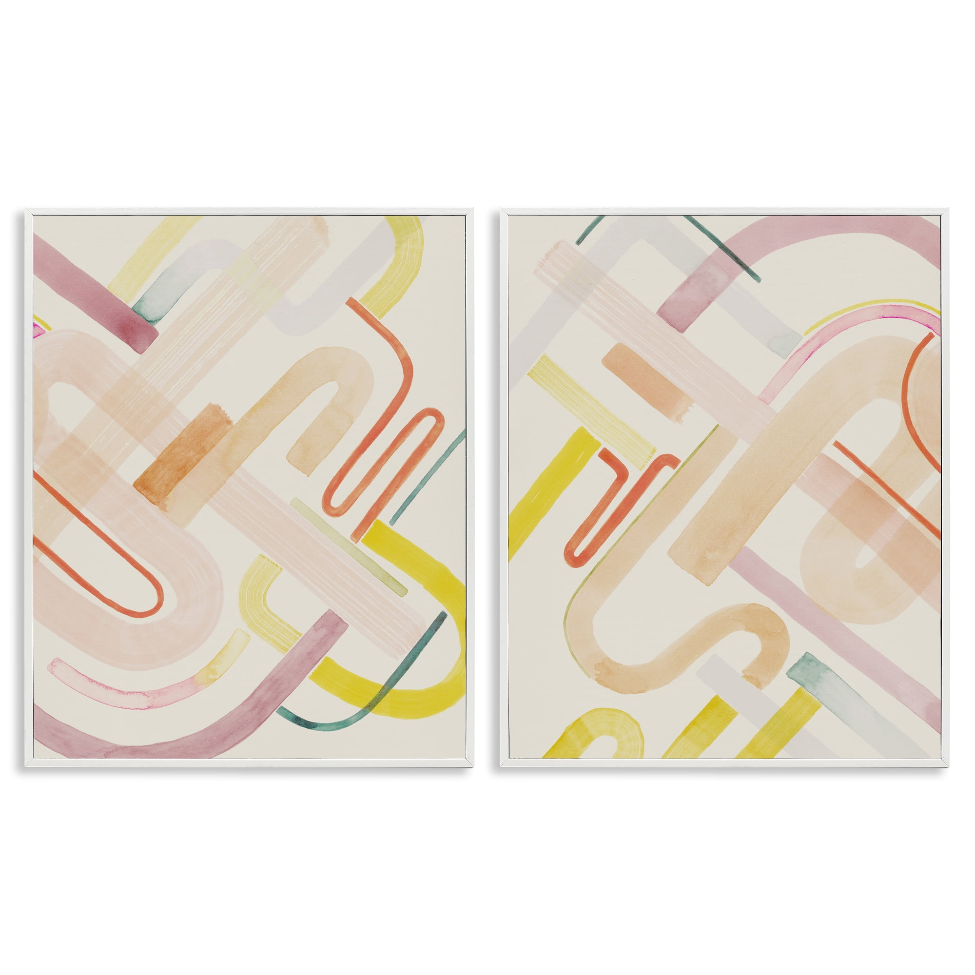 Stupell Industries Retro Neutral Patterns Abstract Painting White Framed Art Print Wall Art, 24 x 30, Set of 2