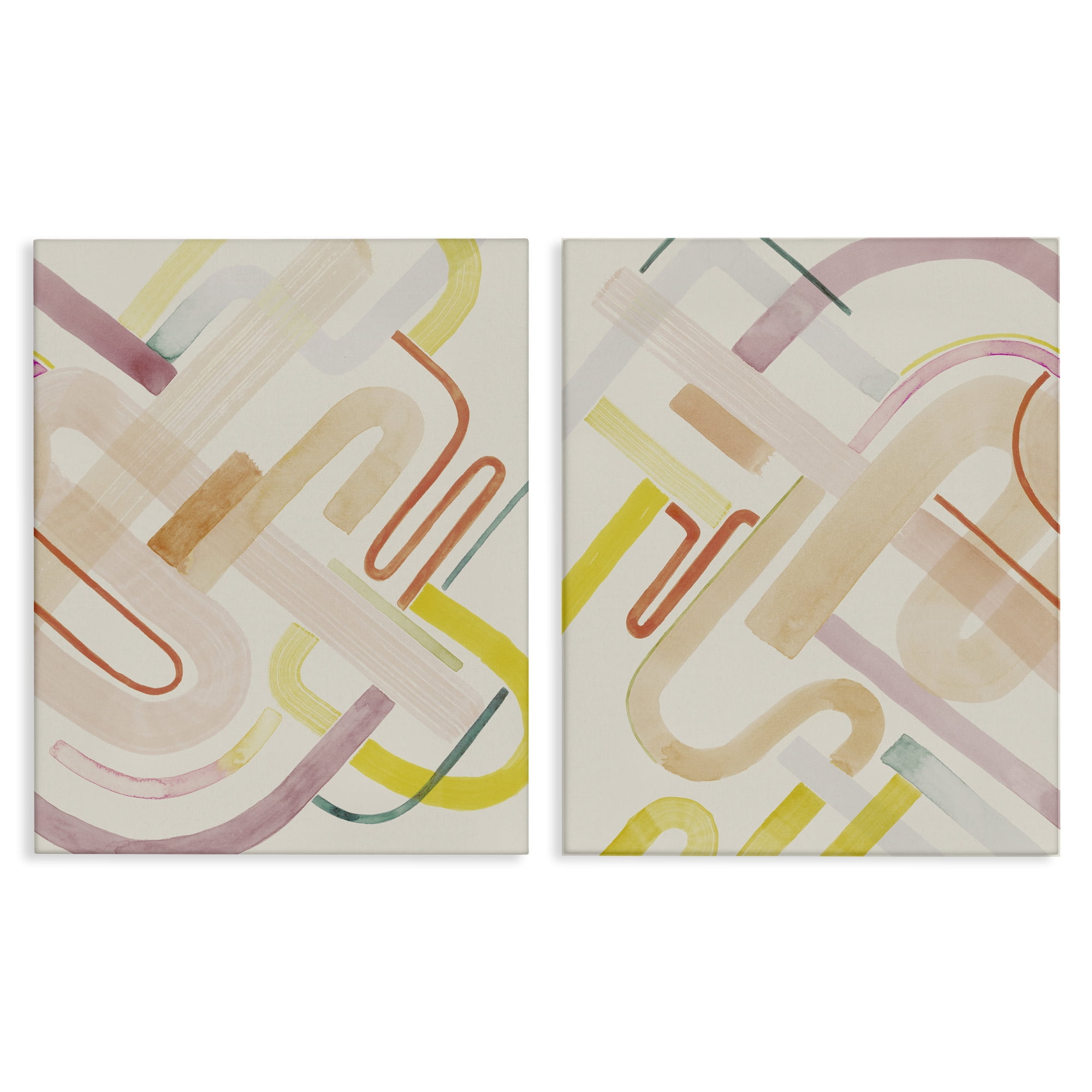 Stupell Industries Retro Neutral Patterns Abstract Painting Wrapped Canvas Art Print Wall Art, 16 x 20, Set of 2