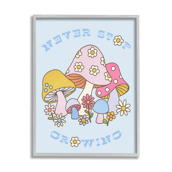 Stupell Industries Retro Never Stop Growing Botanical & Floral Painting Gray Framed Art Print Wall Art, 16 x 20