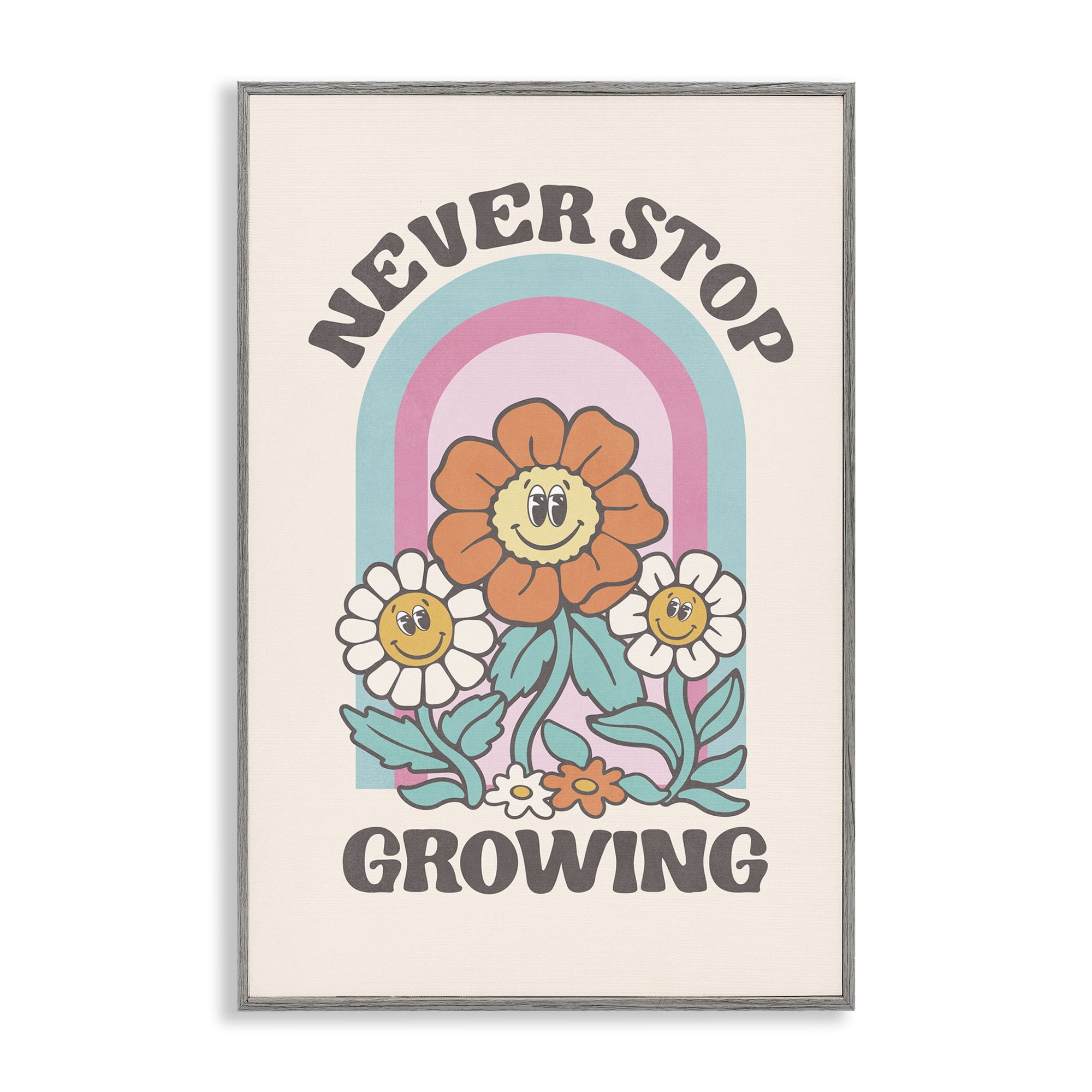 Stupell Industries Retro Never Stop Growing Plants & Flowers Painting Gray Framed Art Print Wall Art, 20 x 30