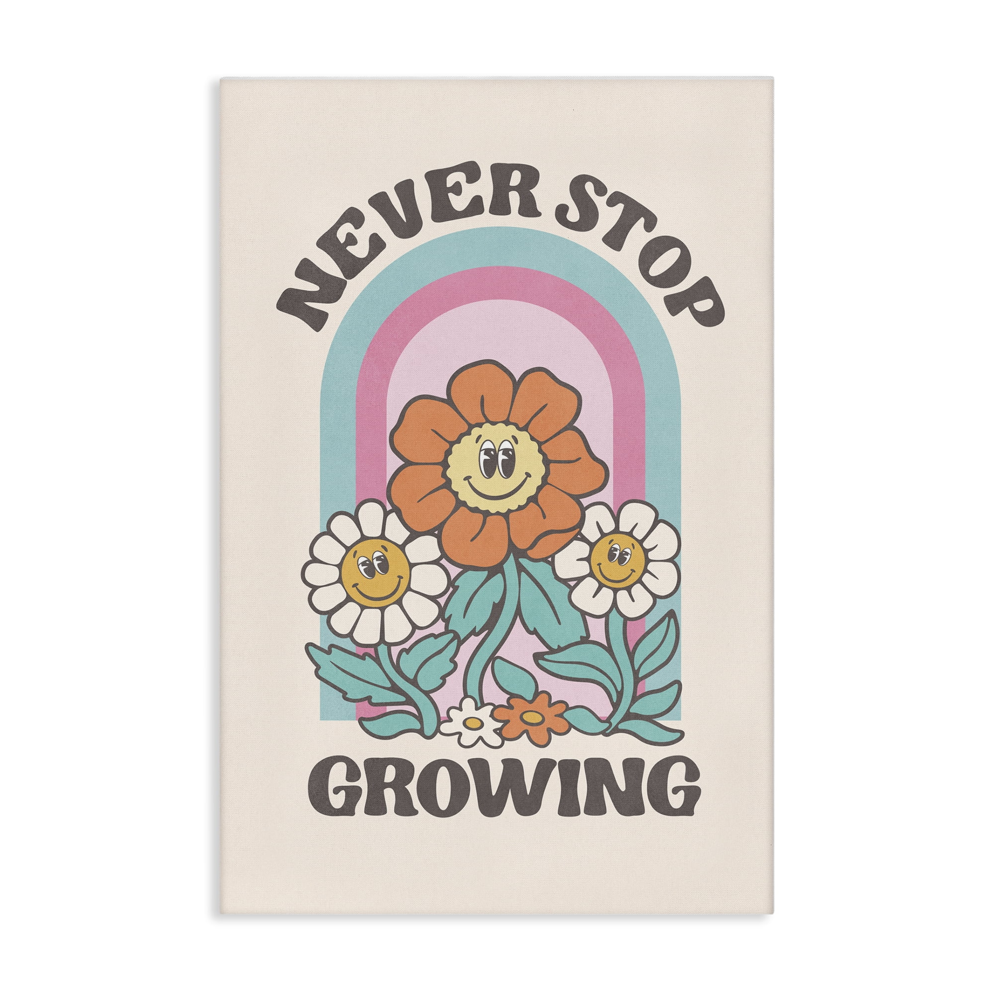 Stupell Industries Retro Never Stop Growing Plants & Flowers Painting Wrapped Canvas Art Print Wall Art, 16 x 24