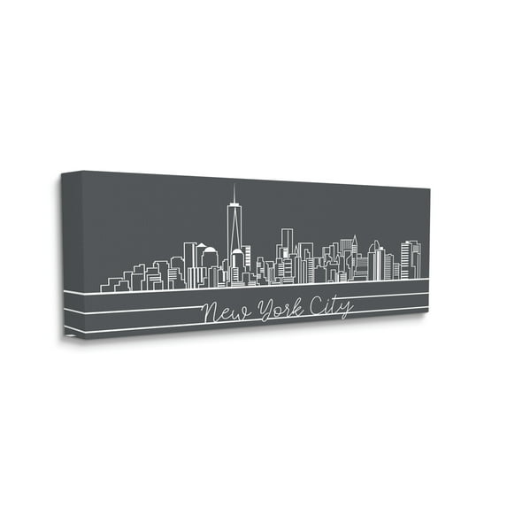 Stupell Industries Retro New York City Skyline Geometric Linework Town & City Painting Gallery Wrapped Canvas Art Print Wall Art, 17 x 40