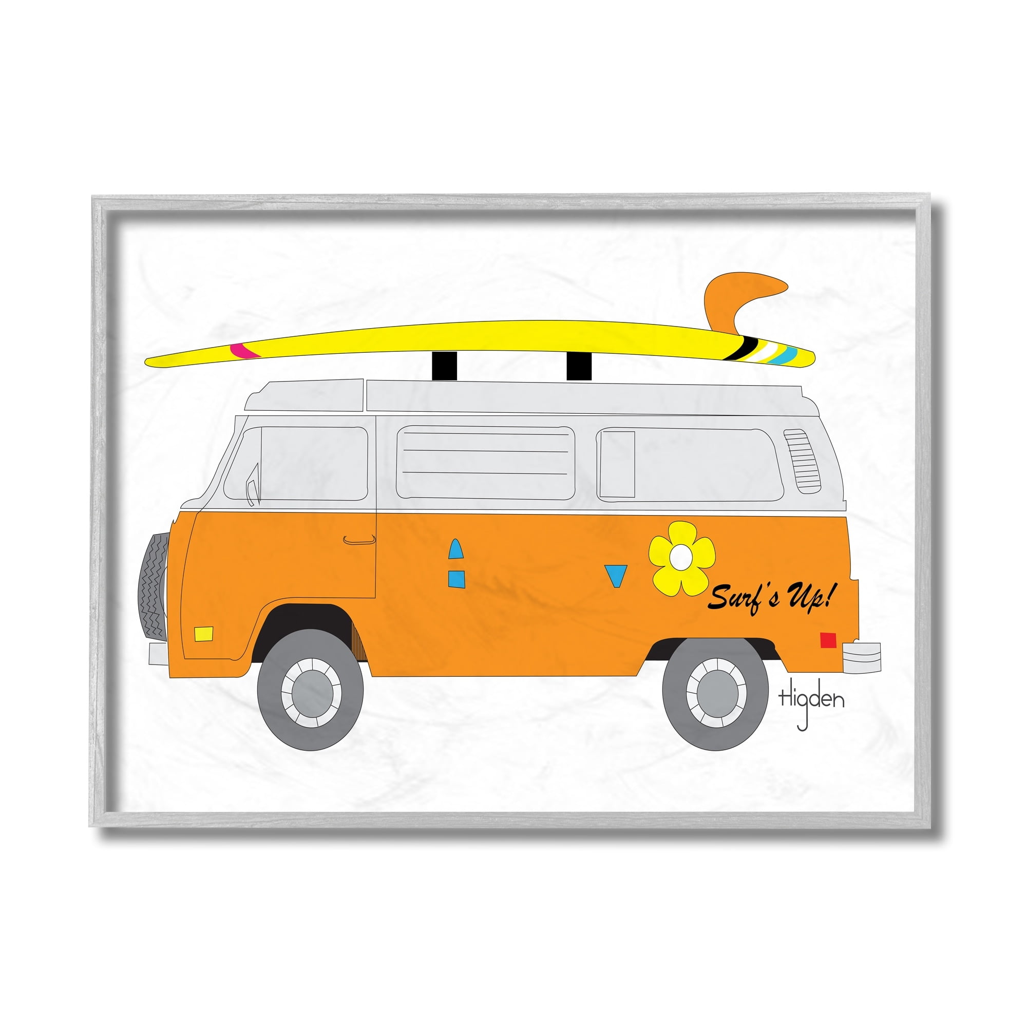 Stupell Industries Retro Orange Beach Cruiser Surf Sport Gray Framed by Mark Higden
