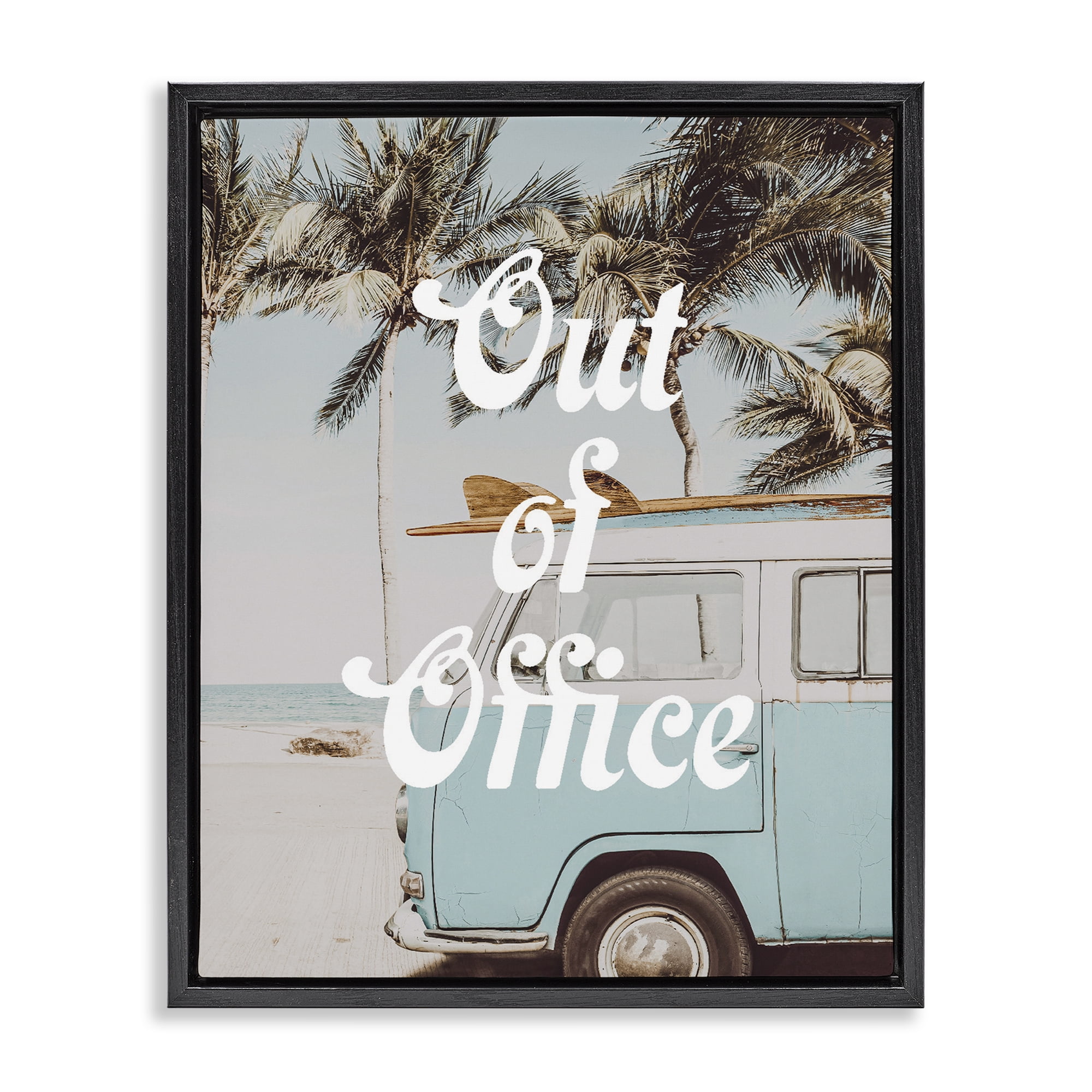 Stupell Industries Retro Out Of Office Beach Black Framed Floater Canvas Wall Art, design by Lil' Rue