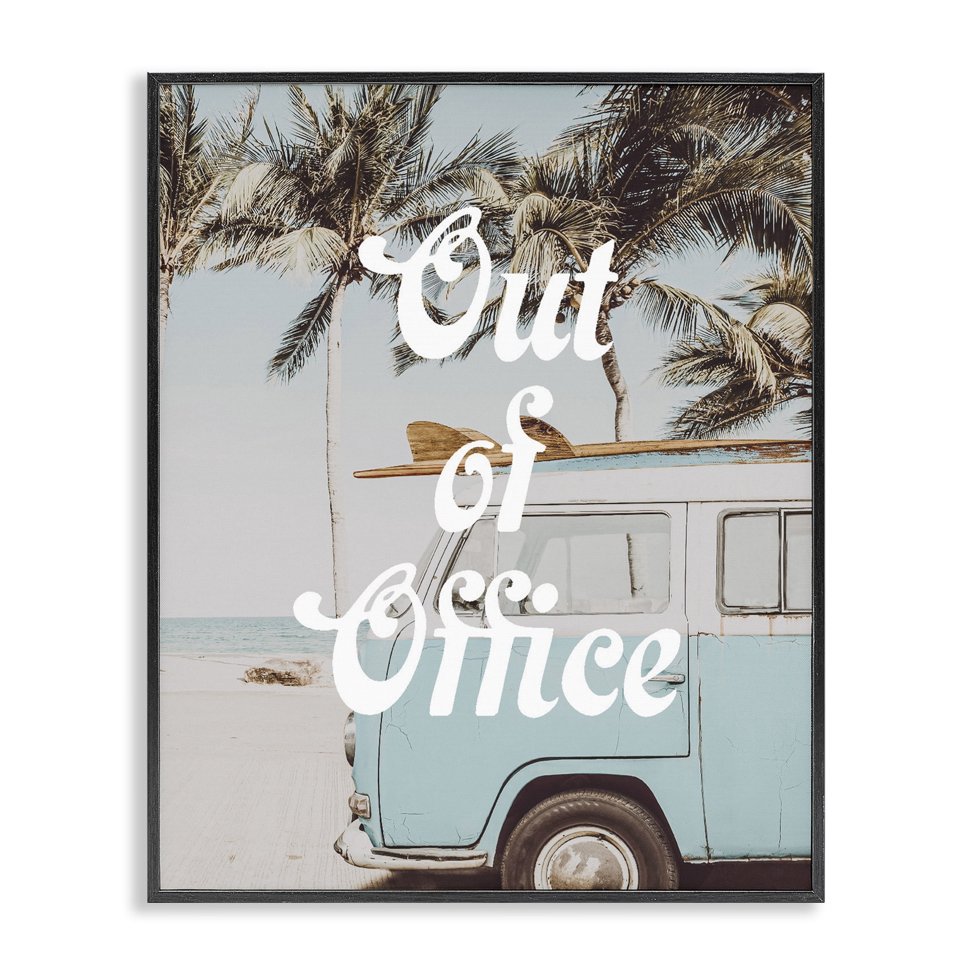 Stupell Industries Retro Out Of Office Beach Black Framed Giclee Art, design by Lil' Rue