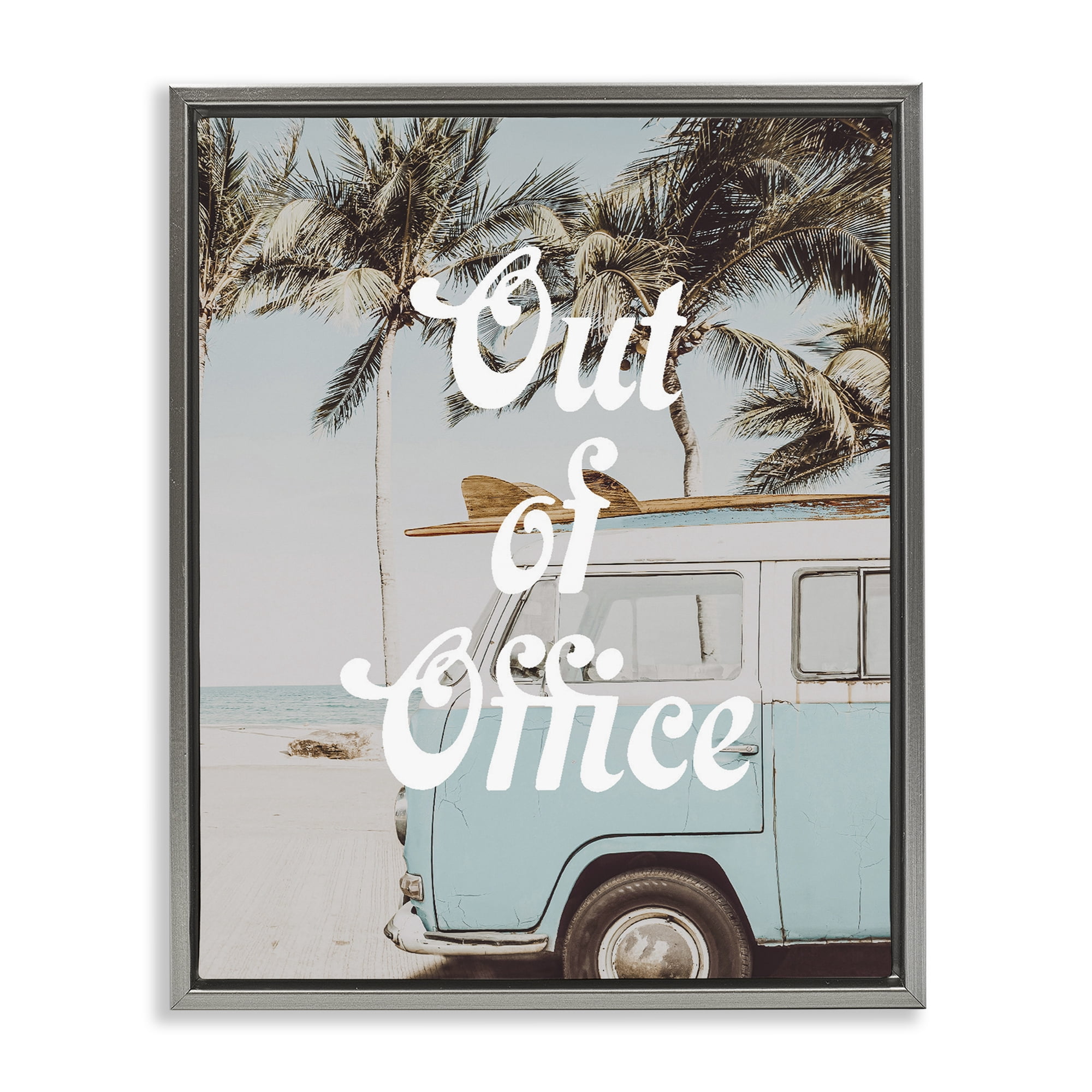 Stupell Industries Retro Out Of Office Beach Gray Framed Floater Canvas Wall Art, design by Lil' Rue