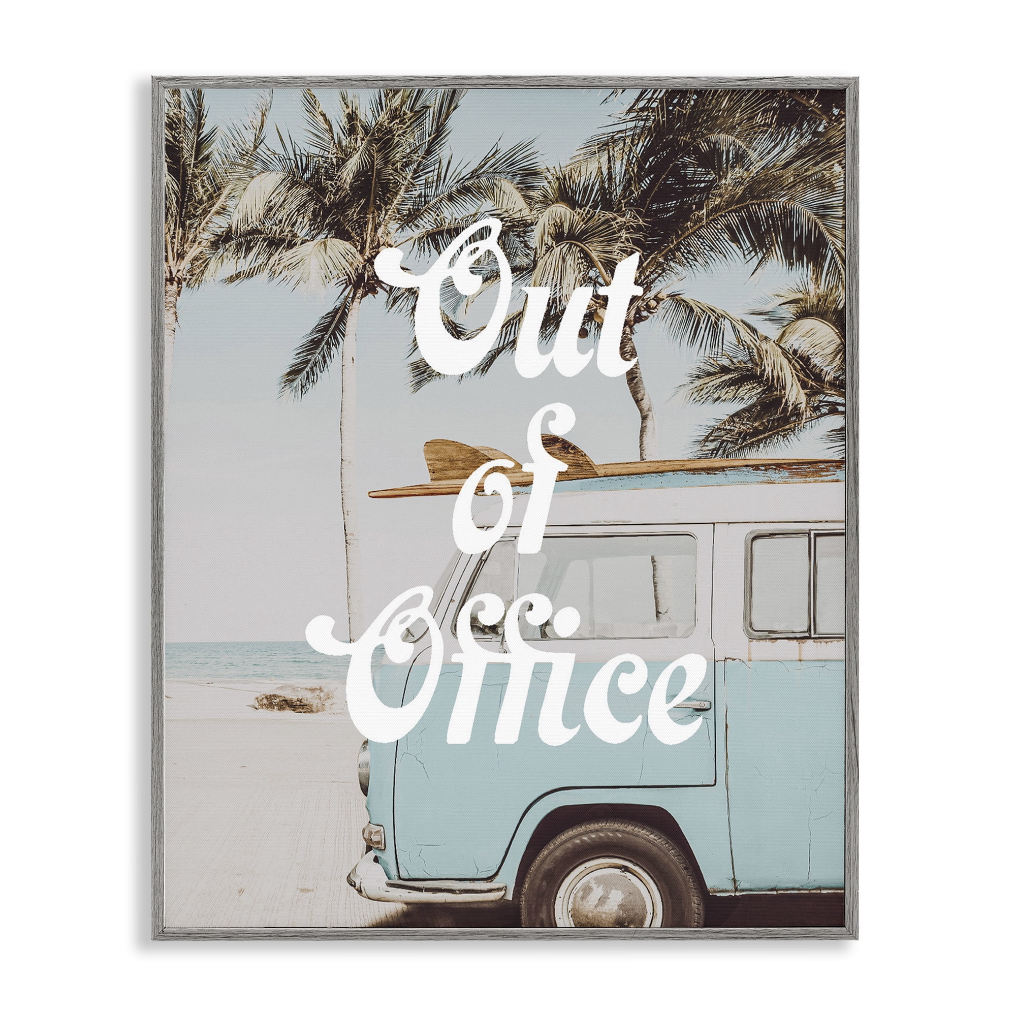 Stupell Industries Retro Out Of Office Beach Gray Framed Giclee Art, design by Lil' Rue