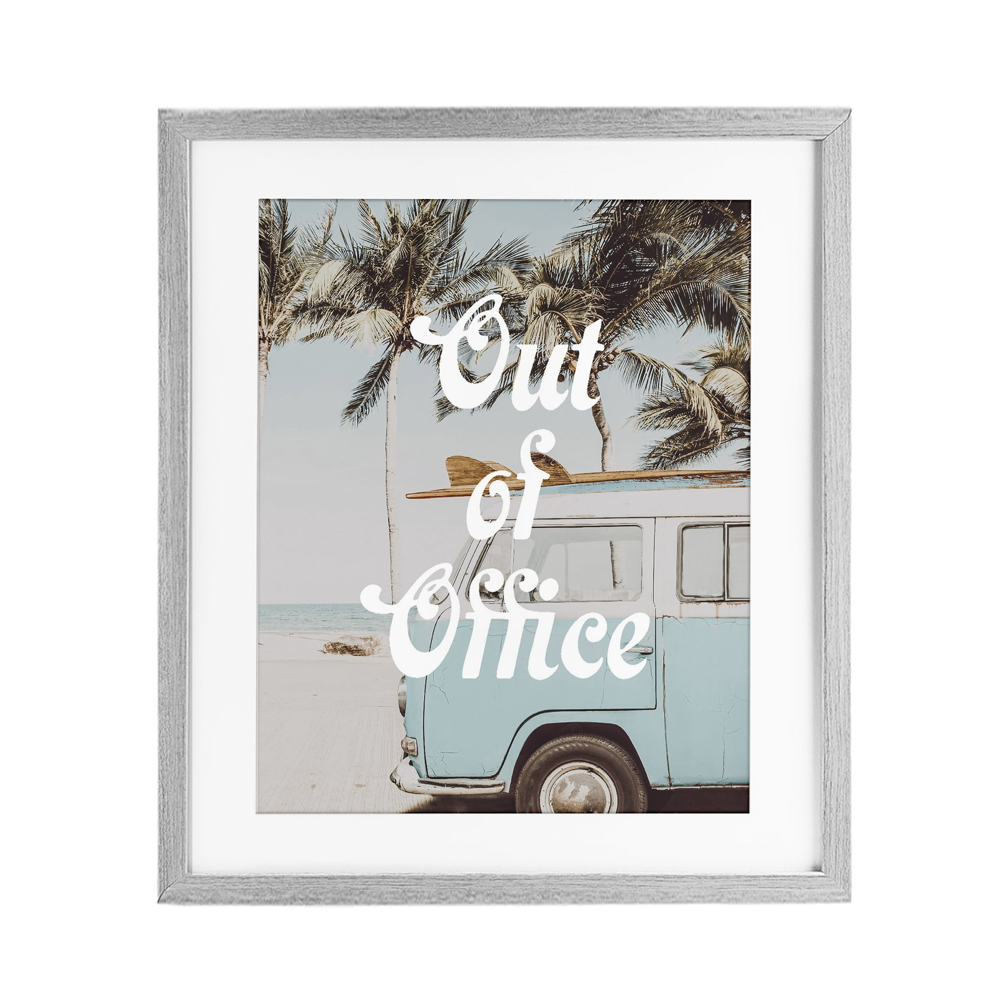 Stupell Industries Retro Out Of Office Beach Gray Framed Print Under Glass, design by Lil' Rue