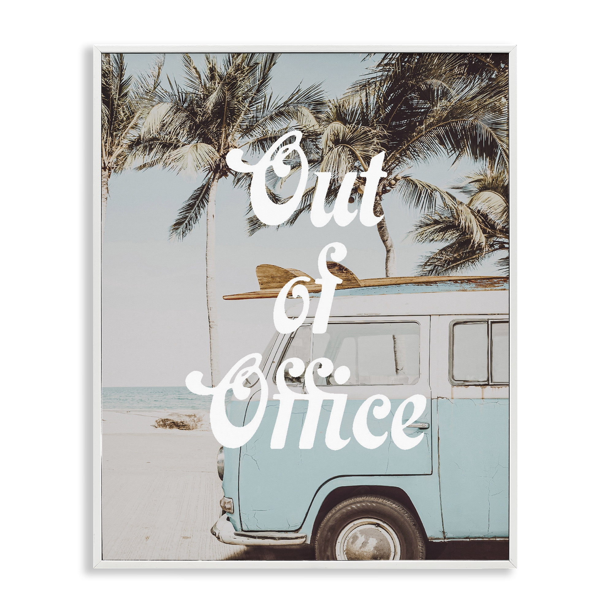 Stupell Industries Retro Out Of Office Beach White Framed Giclee Art, design by Lil' Rue