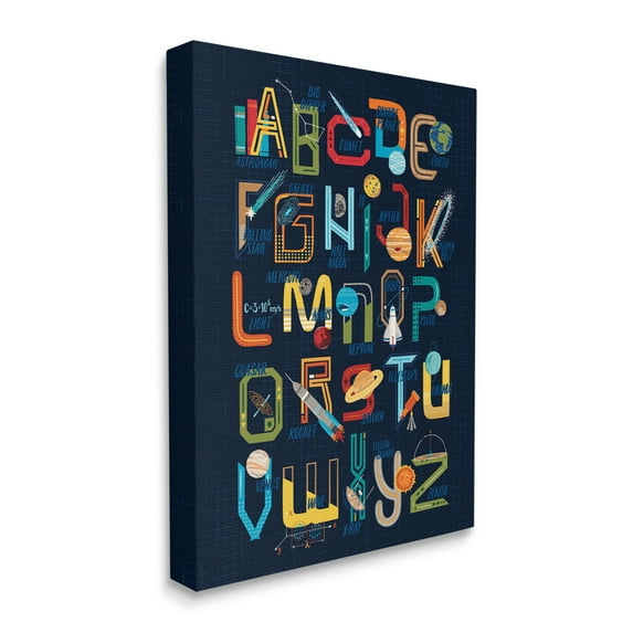 Stupell Industries Retro Outer Space Alphabet Blueprint Letter Chart Novelty Painting Gallery Wrapped Canvas Art Print Wall Art, 16 x 20