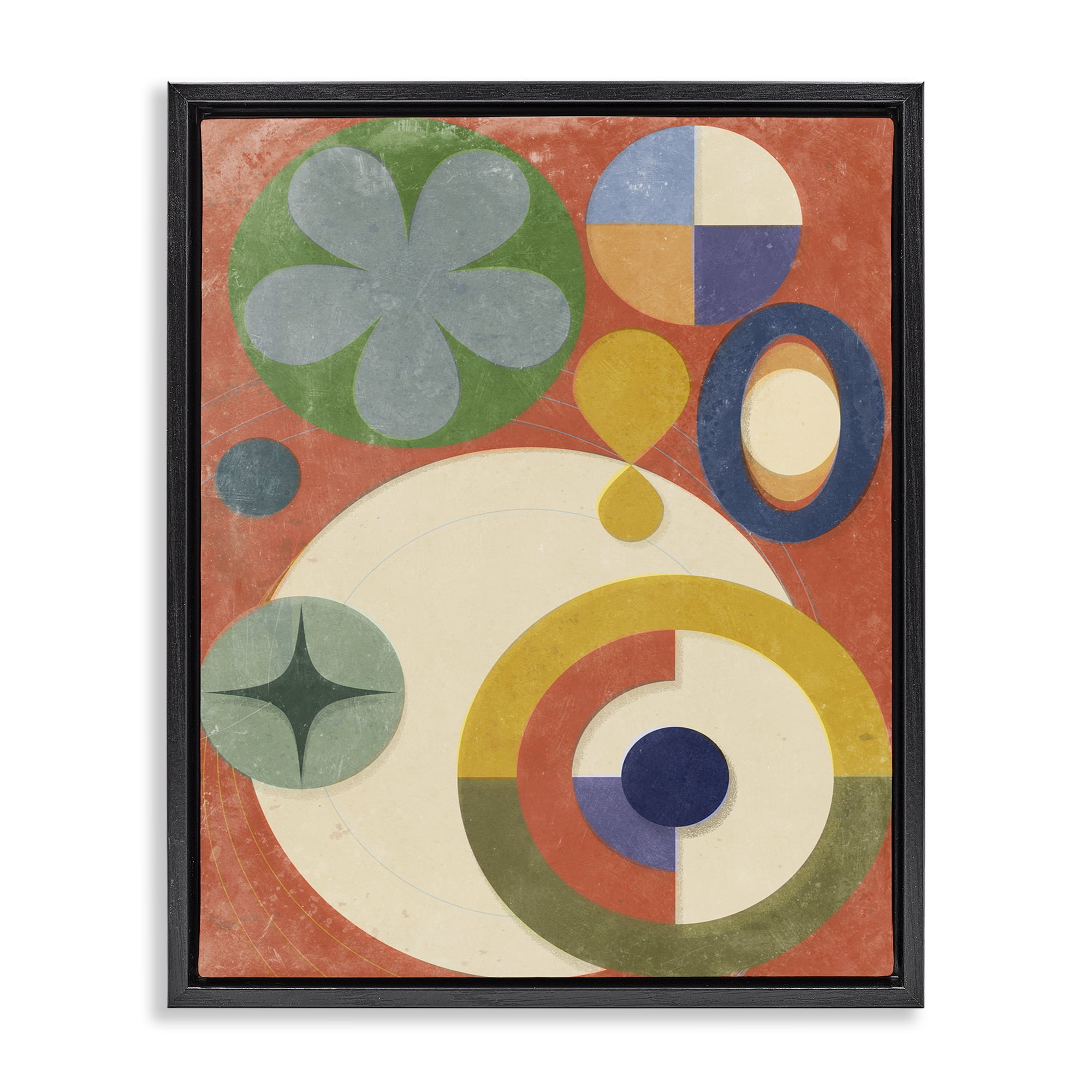 Stupell Industries Retro Overlapping Shapes Abstract Painting Black Floater Framed Canvas Art Print Wall Art, 25 x 31