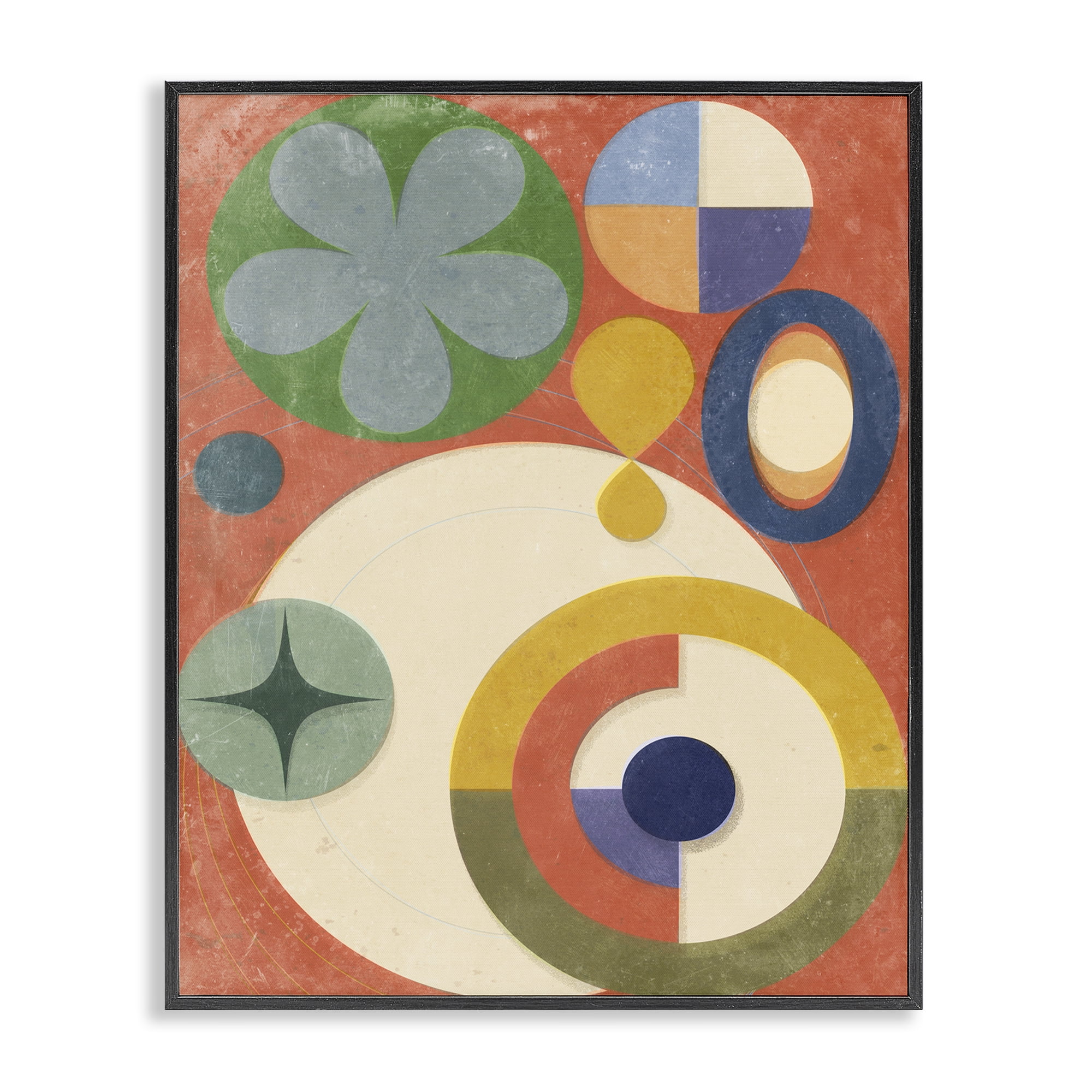 Stupell Industries Retro Overlapping Shapes Abstract Painting Black Framed Art Print Wall Art, 24 x 30