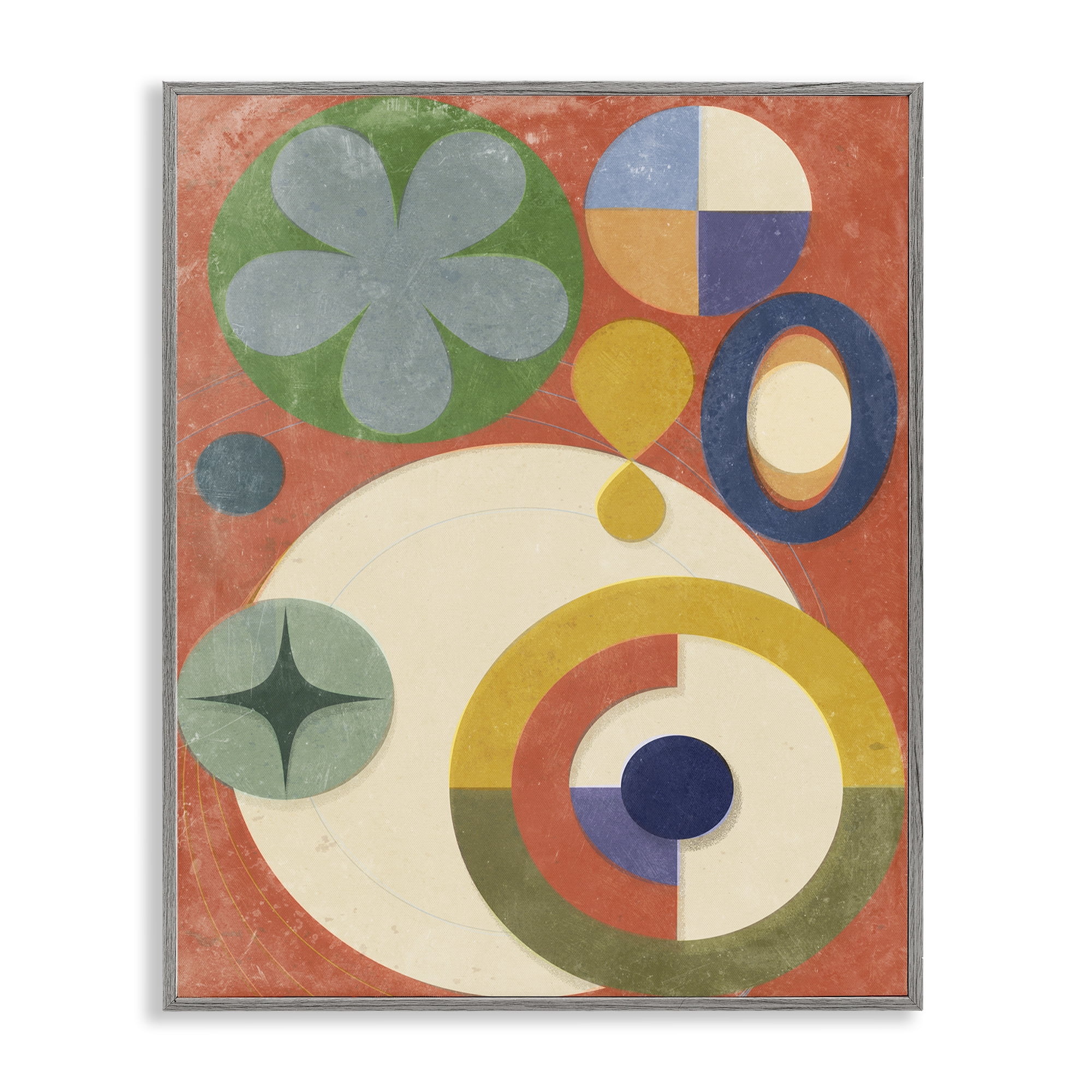 Stupell Industries Retro Overlapping Shapes Abstract Painting Gray Framed Art Print Wall Art, 16 x 20