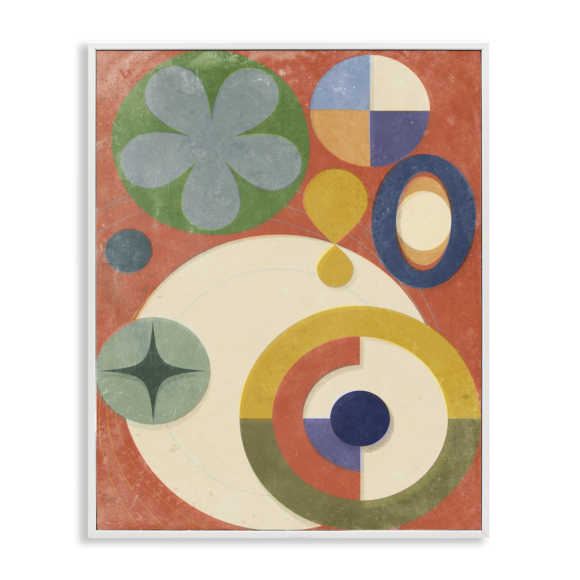 Stupell Industries Retro Overlapping Shapes Abstract Painting White Framed Art Print Wall Art, 11 x 14