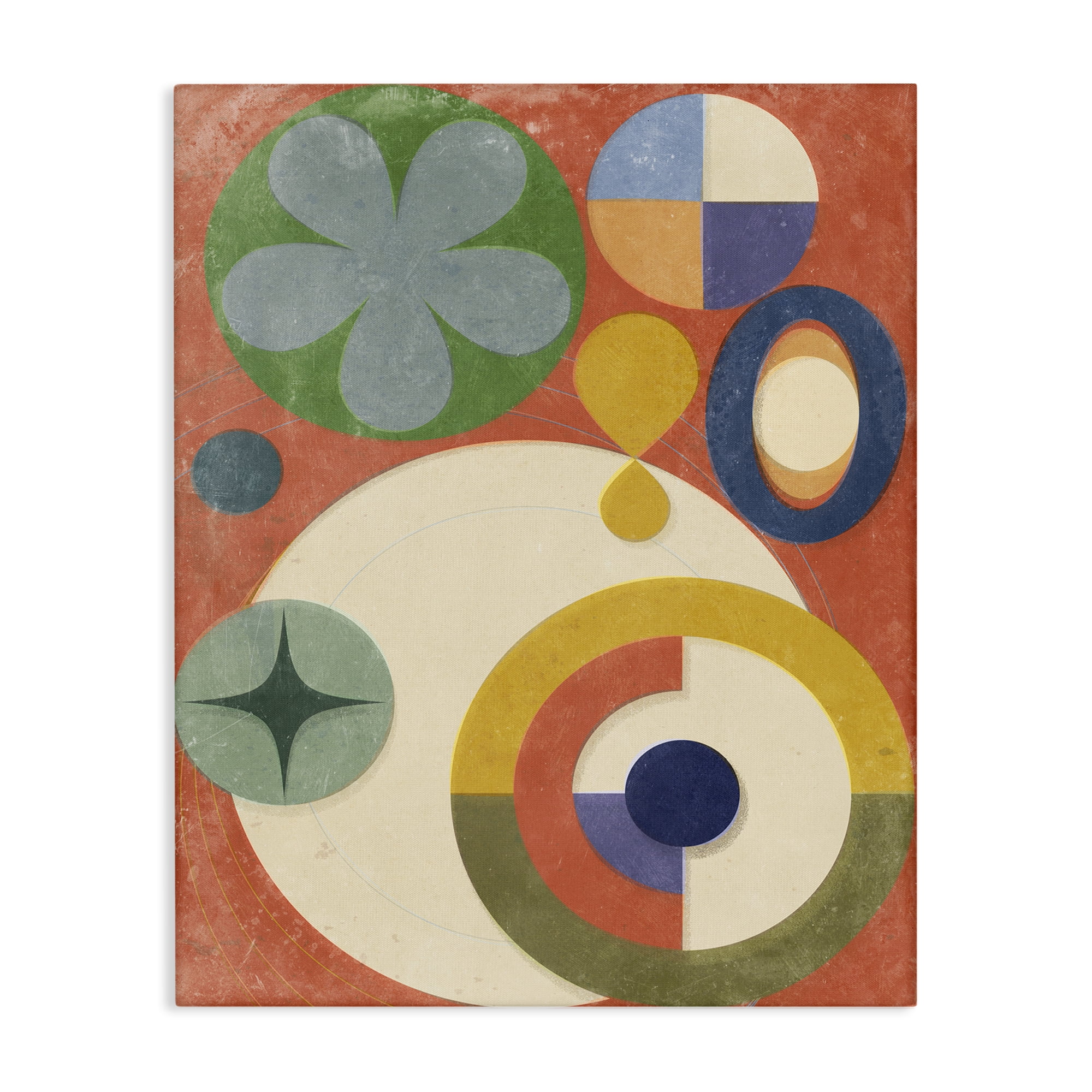 Stupell Industries Retro Overlapping Shapes Abstract Painting Wrapped Canvas Art Print Wall Art, 24 x 30