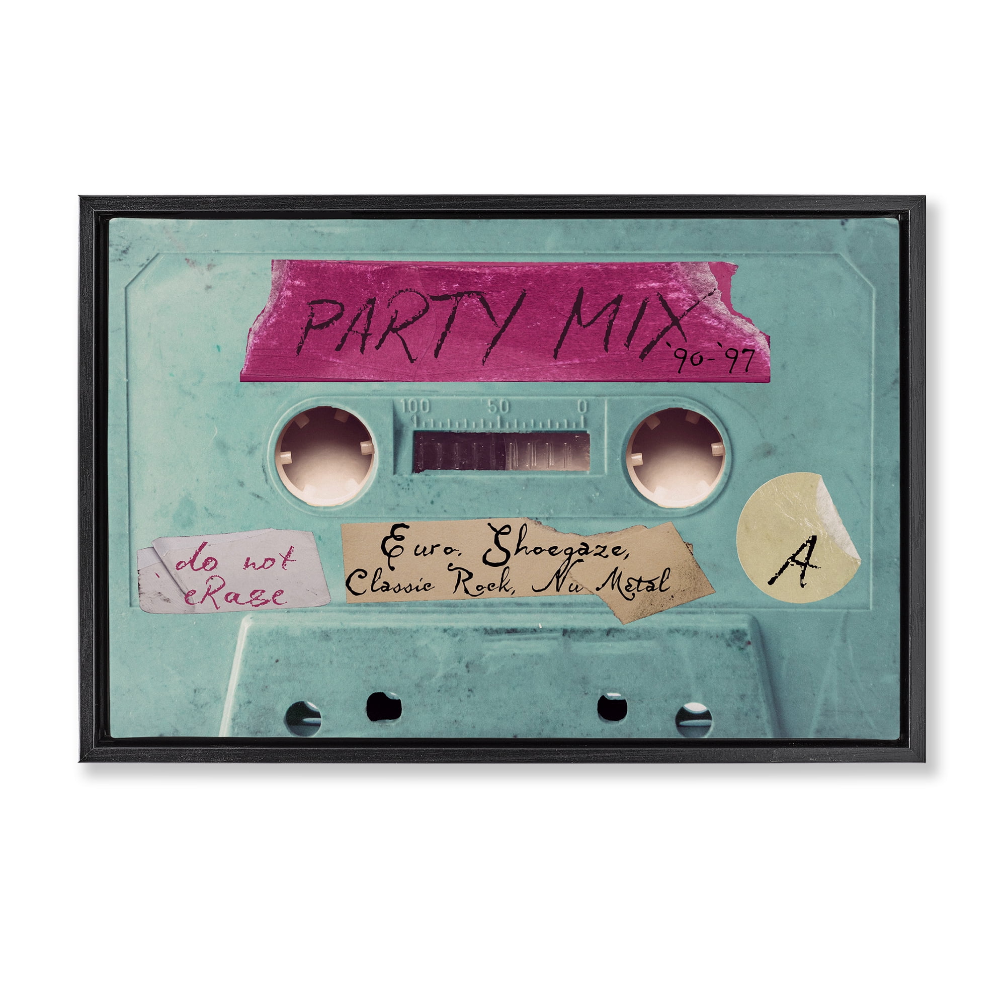Stupell Industries Retro Party Mix Cassette Black Framed Floater Canvas Wall Art, design by Annabelle Hall