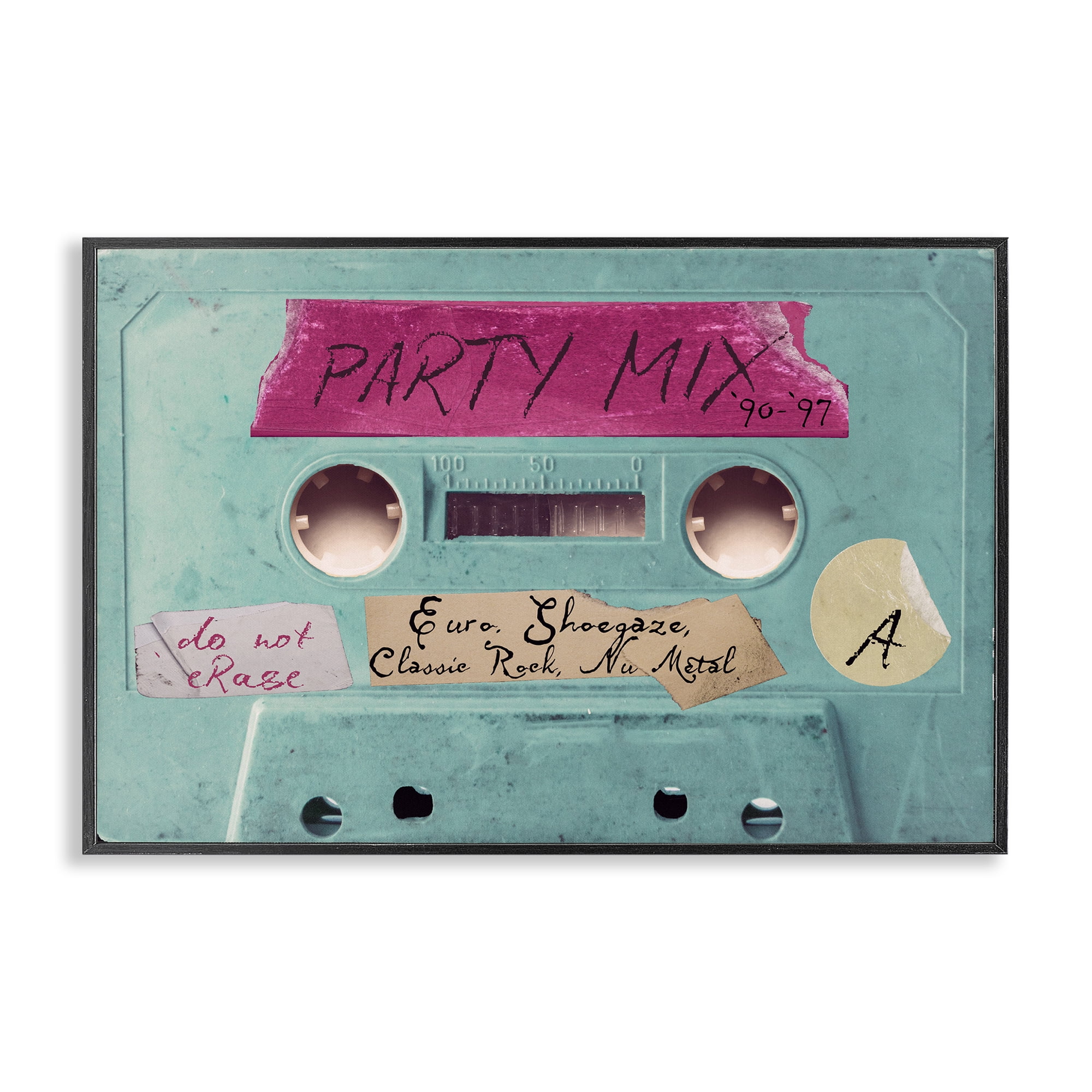 Stupell Industries Retro Party Mix Cassette Black Framed Giclee Art, design by Annabelle Hall