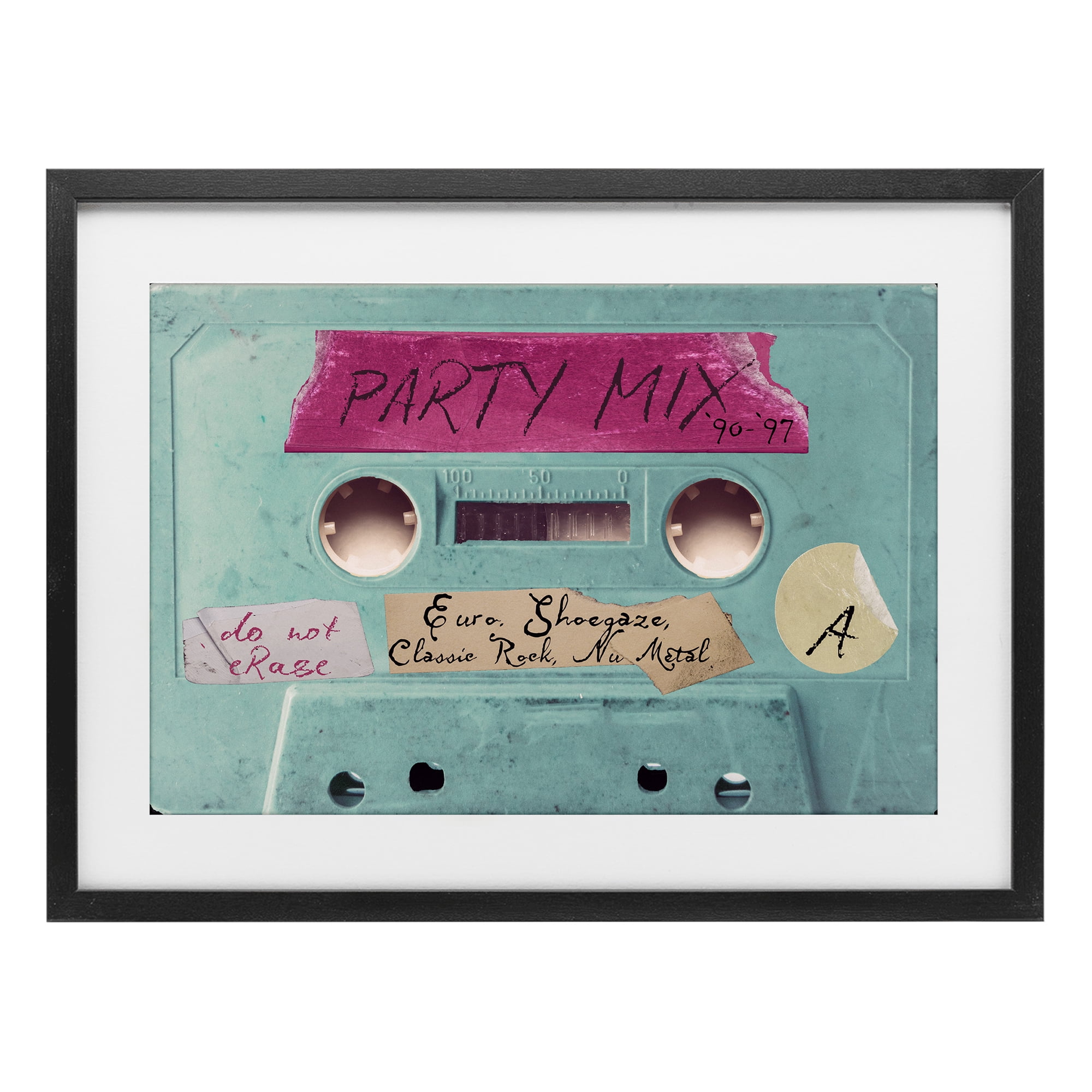 Stupell Industries Retro Party Mix Cassette Black Framed Print Under Glass, design by Annabelle Hall