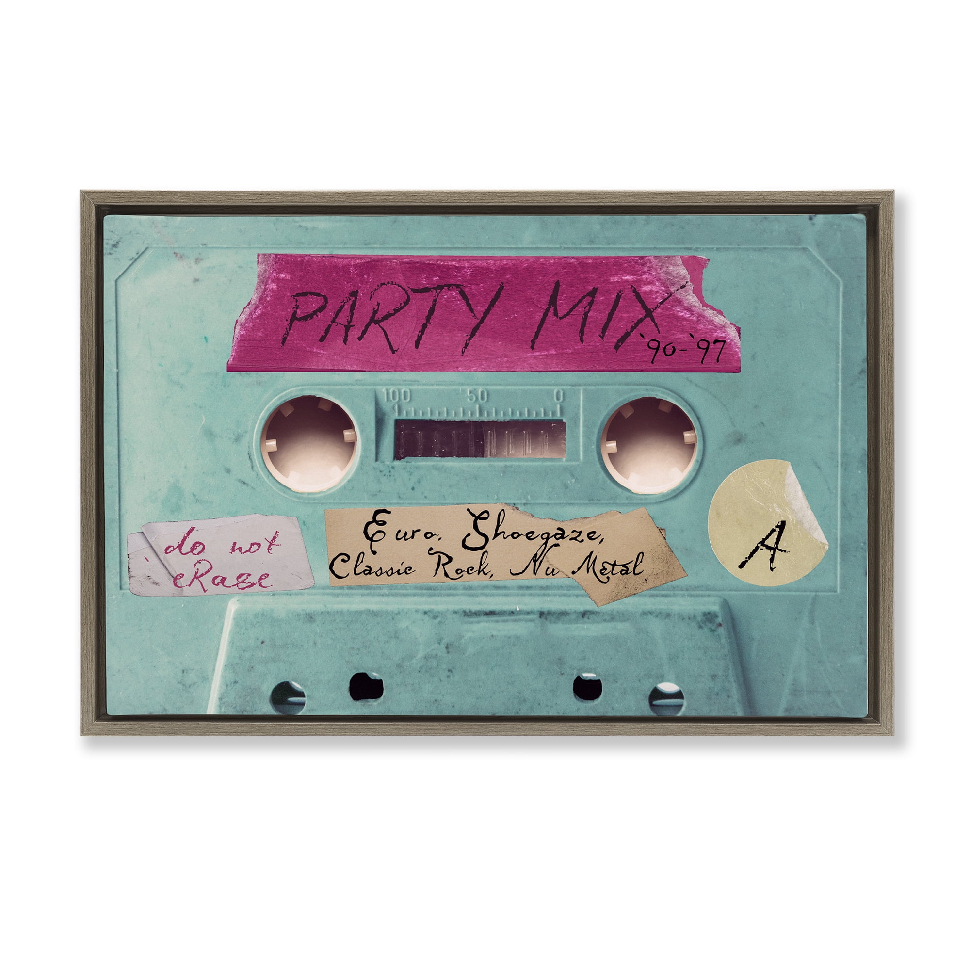 Stupell Industries Retro Party Mix Cassette Brown Framed Floater Canvas Wall Art, design by Annabelle Hall