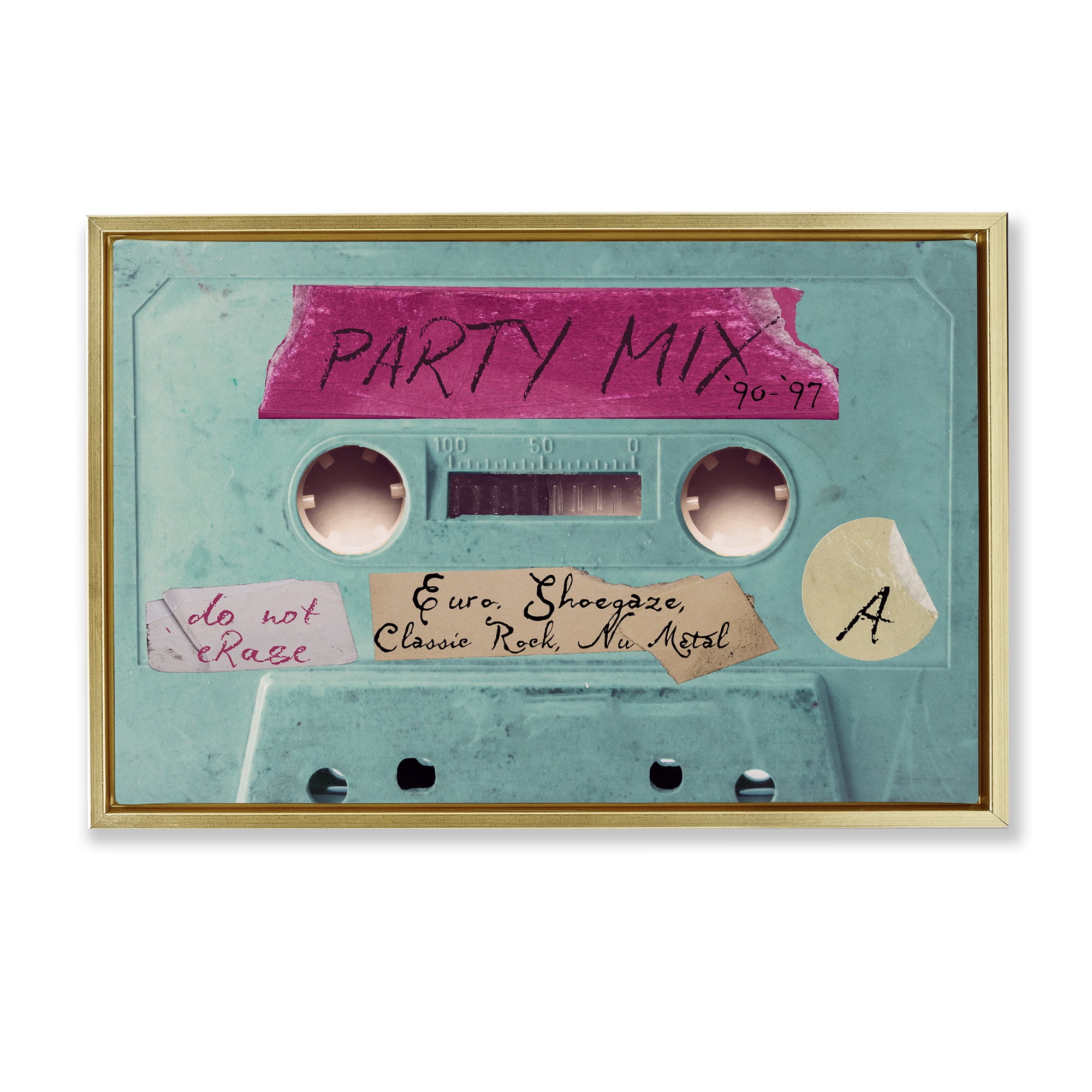 Stupell Industries Retro Party Mix Cassette Gold Framed Floater Canvas Wall Art, design by Annabelle Hall