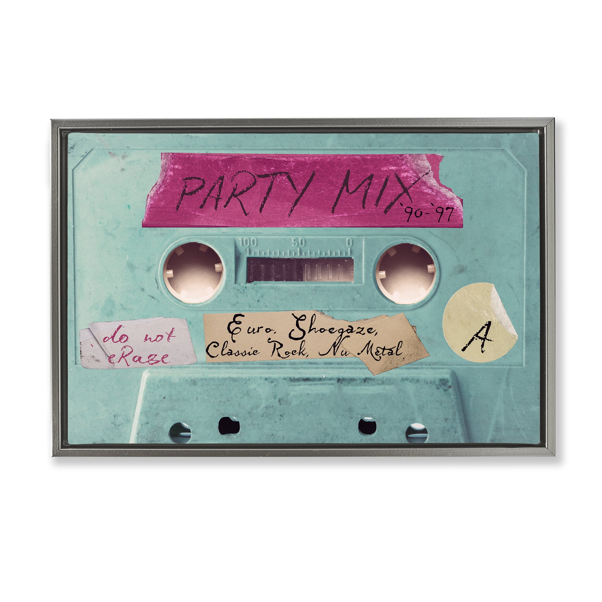 Stupell Industries Retro Party Mix Cassette Gray Framed Floater Canvas Wall Art, design by Annabelle Hall