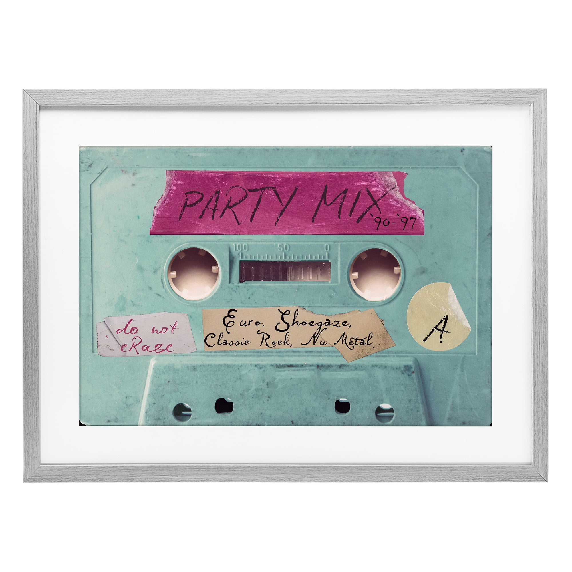 Stupell Industries Retro Party Mix Cassette Gray Framed Print Under Glass, design by Annabelle Hall