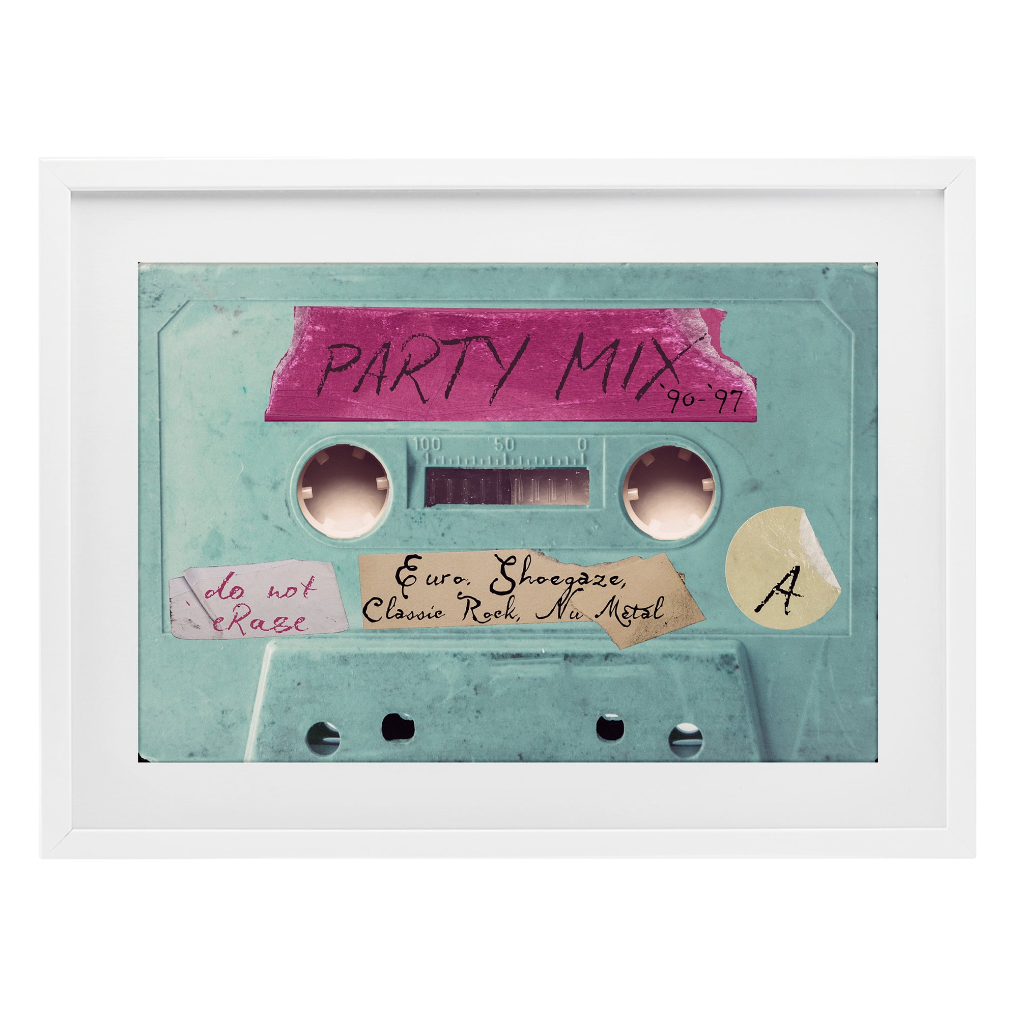 Stupell Industries Retro Party Mix Cassette White Framed Print Under Glass, design by Annabelle Hall