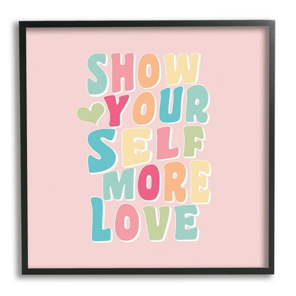 Stupell Industries Retro Pastel Self Love Inspirational Painting Black Framed Art Print Wall Art, 12 x 12